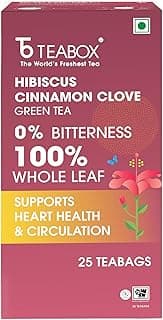 Teabox Hibiscus Cinnamon Clove Green Tea | 25 Tea Bags | Natural Green Tea Infused with Hibiscus, Clove & Cinnamon | Soothing & Spicy Floral Blend