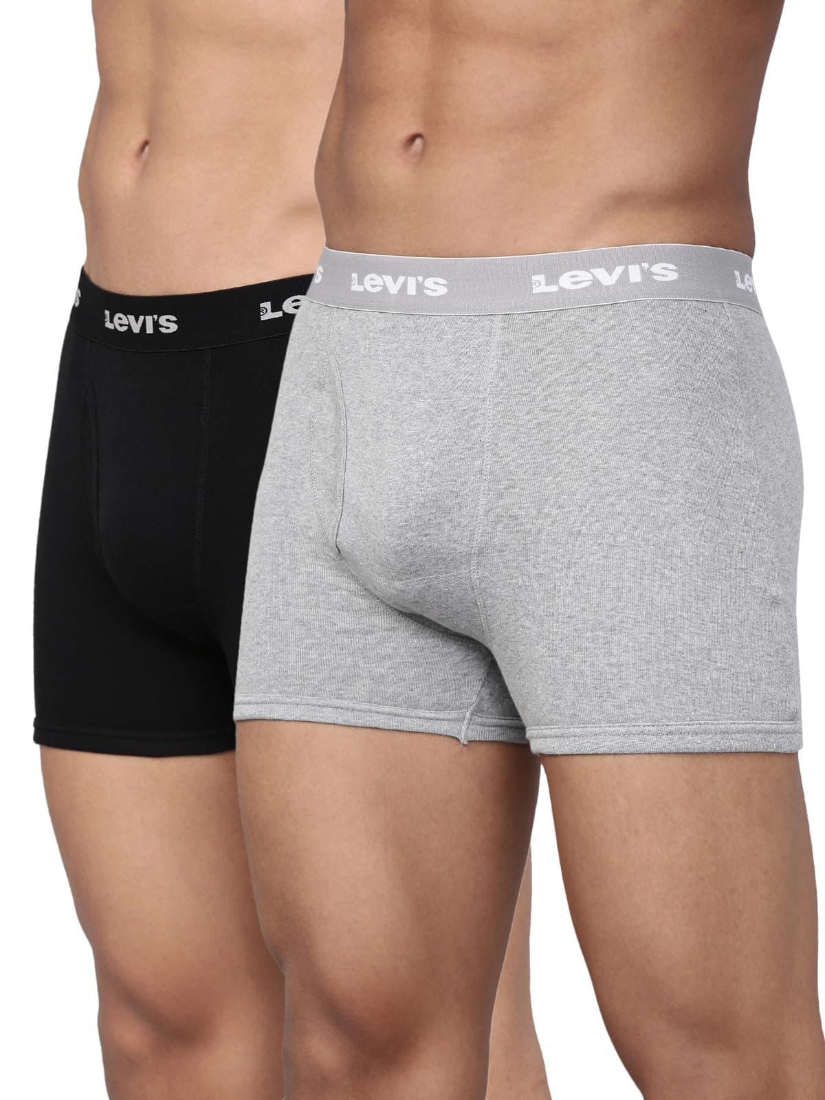 Levi's Men's Cotton BOXER BRIEF (Pack of 2) (#001-BOXER BRIEF-P2_Grey mel/Black_M_Light Grey Melange,Black_M)