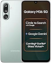 Samsung Galaxy M36 5G Mobile (Serene Green, 8GB RAM, 128GB Storage) | Google Gemini| Gorilla Glass Victus+ | 7.7mm | AI Enhanced 50MP OIS Triple Camera| Nightography| Lag-free Gaming | Without Charger