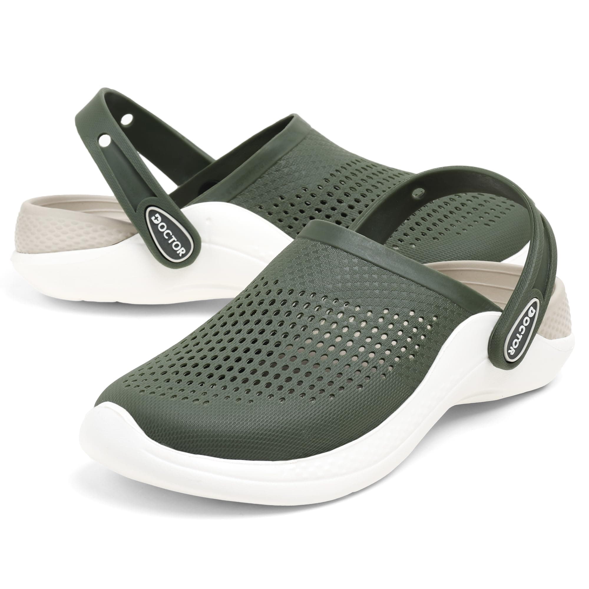 DOCTOR FEEL SOFT Men EVA Clogs with Adjustable Back Strap | Lightweight Cushioned Footbed | Anti-Slip Sole | Everyday Wear Indoor & Outdoor Sandals for Men Olive