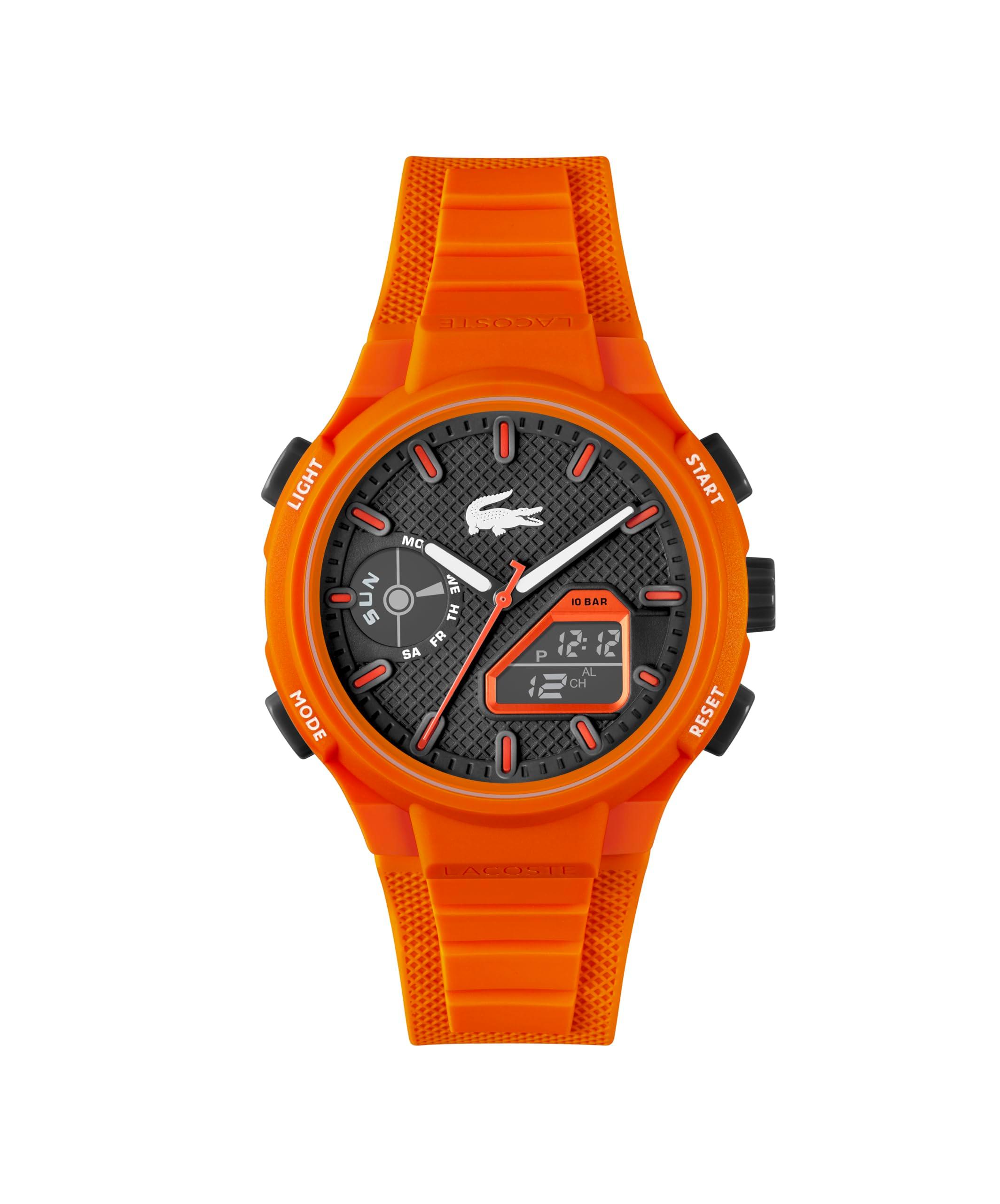 Lacoste Lc33 Qtz Basic Black Round Dial Men's Watch|Orange Silicone Material|Orange Color Band - 2011369