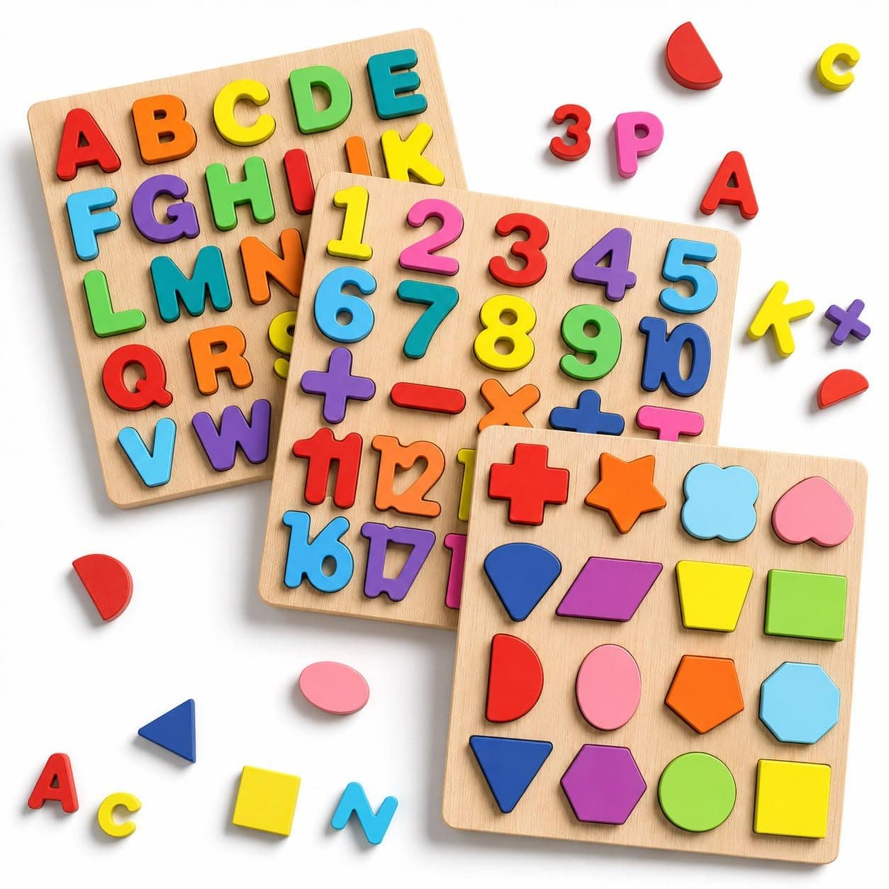 Novo Baby Wooden Learning Educational ABCD Board for Kids, Activity Toys for Toddlers & Preschoolers | ABCD Puzzle Set | Puzzle Toys for 2 Years Old Boys & Girls (Alphabets, Numbers & Shapes)
