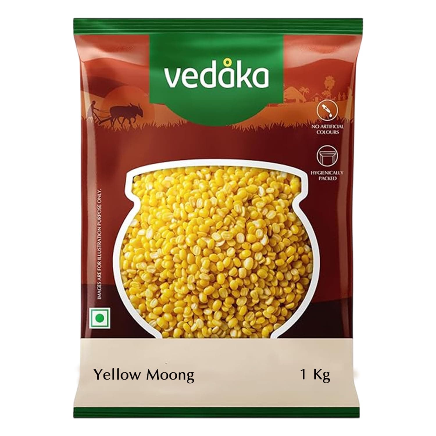 Amazon Brand - Vedaka Unpolished Yellow Moong Dal | 1 Kg | Naturally Rich In Protein & Fiber | No Artificial Flavours & No Preservatives.