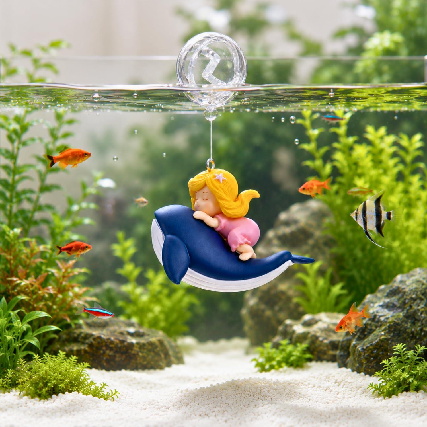 VAYINATO® (1 Pcs-Whale Riding Girl Floating Fish Tank Decoration Toys, Fish Tank Attractive Cute Miniature Decoration for Aquarium,Home Office Desktop Cake Topper Gifts by Petzlifeworld