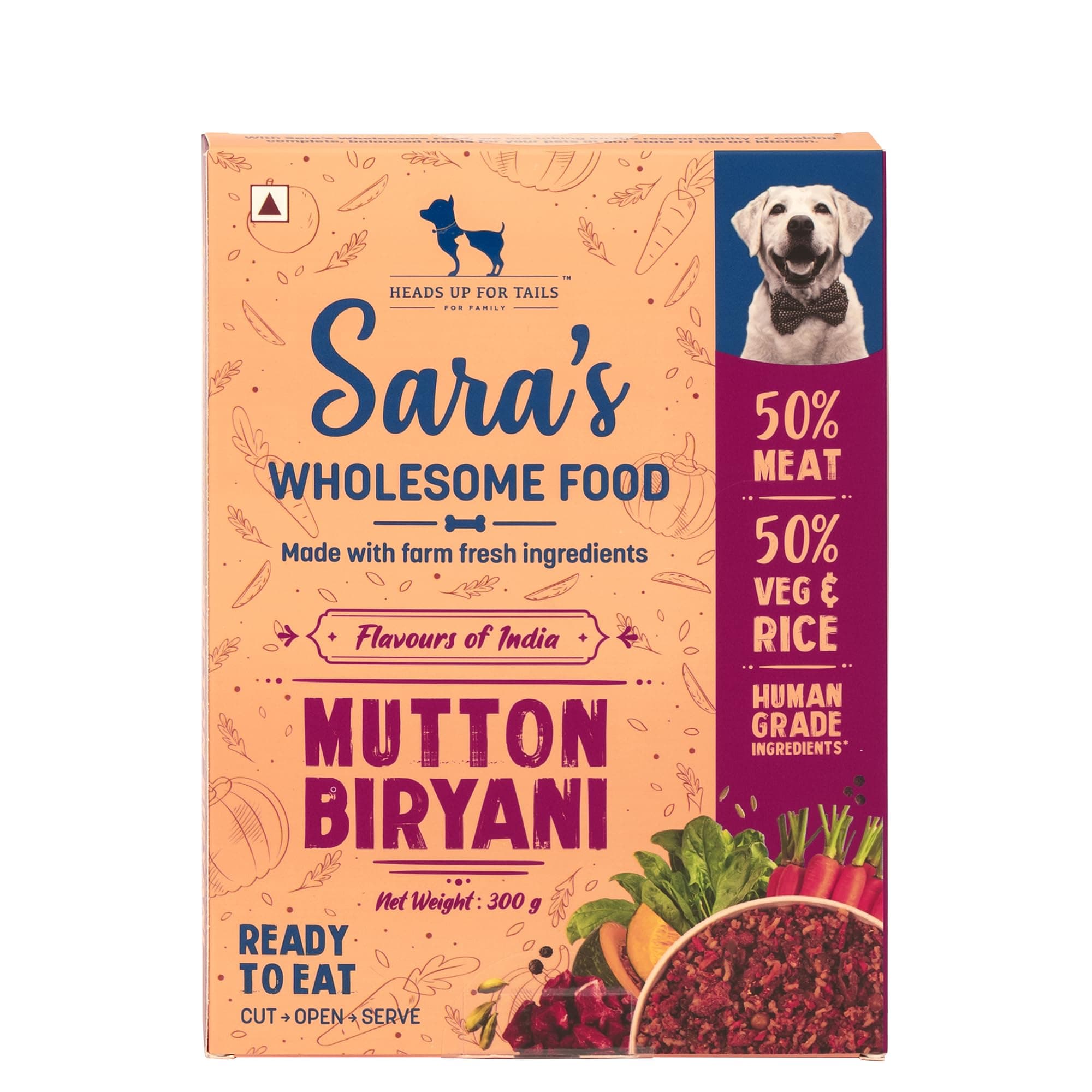 Sara's Wholesome by HUFT Mutton Biryani Dog Food – 300 gm | 100% Human-Grade Ingredients | Nutritionally Balanced Meal | Suitable for All Breeds & Life Stages