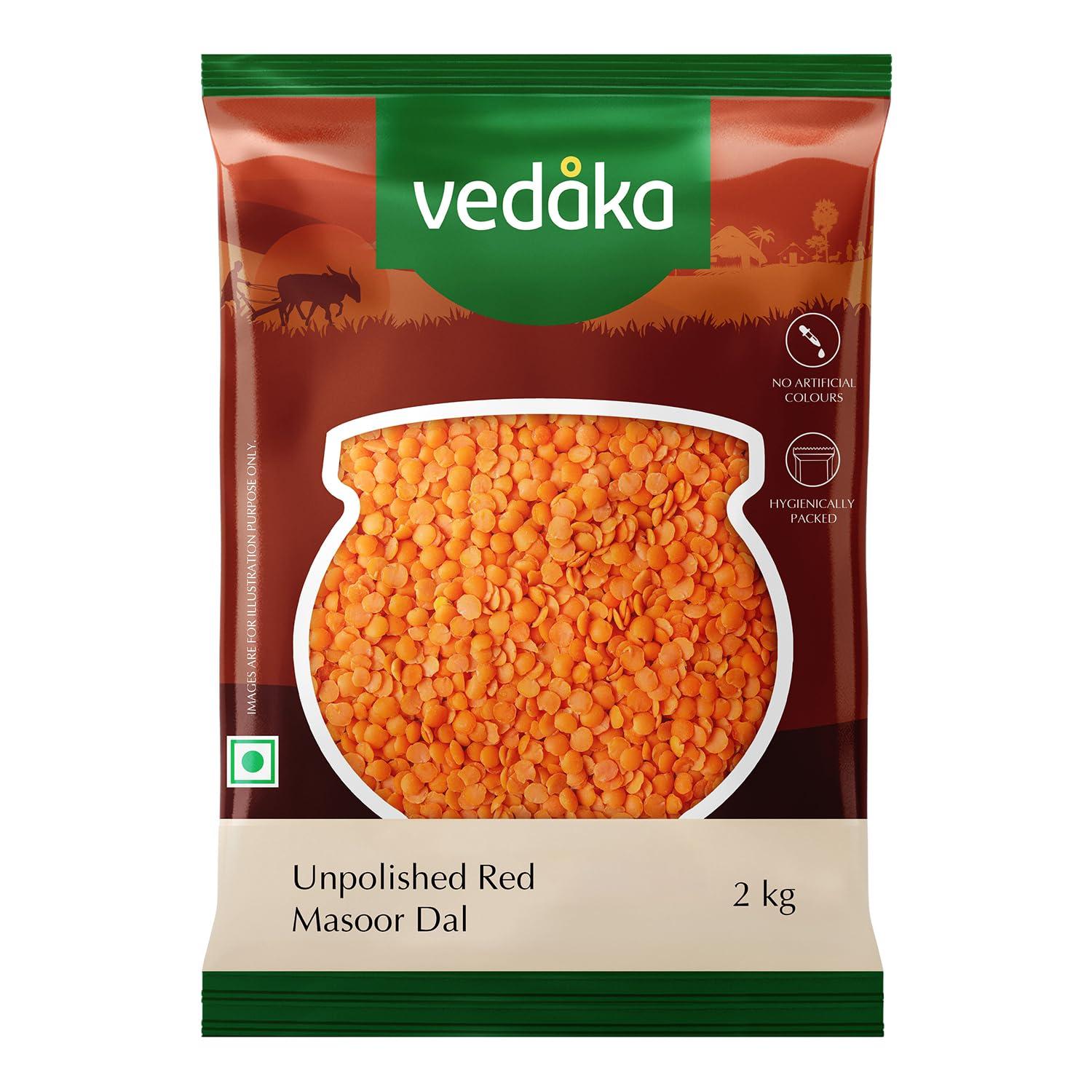 Amazon Brand - Vedaka Unpolished Red Masoor Dal (Split) | 2 Kg | Rich In Protein | No Cholesterol | No Artificial Flavours & Preservatives