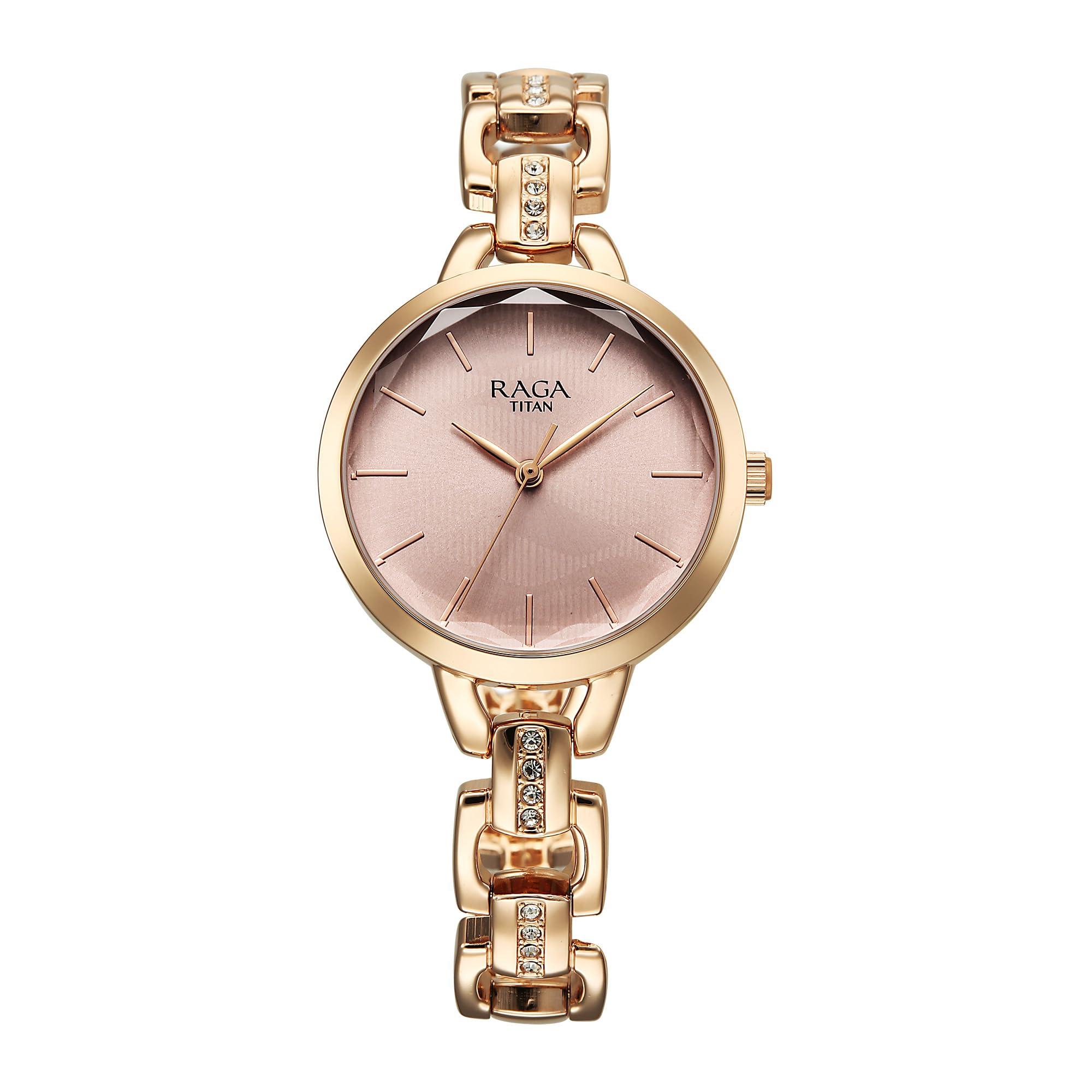 Titan Raga Showstopper Quartz Analog Rose Gold Dial, Metal Strap Watch for Women