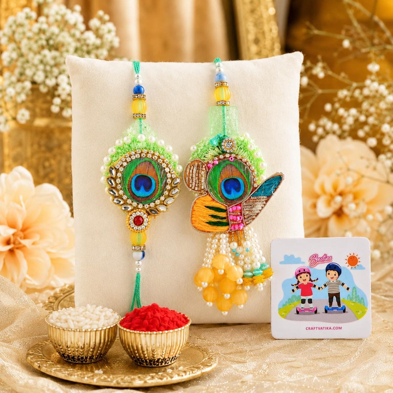 CraftVatika Rakhi Set for Brother and Bhabhi, Rakhi for Brother, Bhaiya Bhabhi Rakhi Set of 2, Rakshabandhan Magnet Gift Combo for Bhaiya Men Brother, Fridge Magnet for Home Decor
