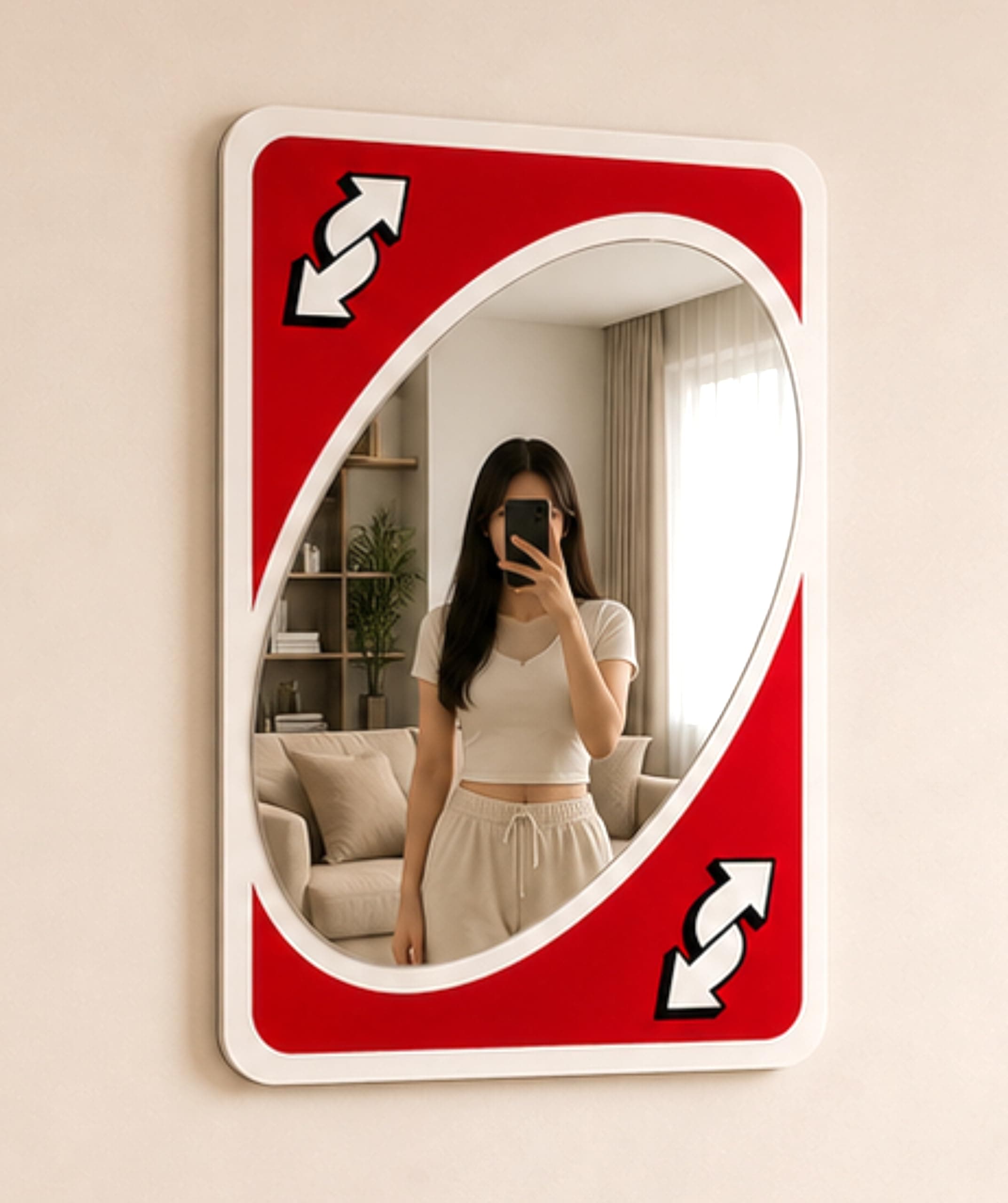 AD INFINITUM® Multilayer Wooden Wall Art With Mirror Hanging Decor for Contemporary Home, Bedroom, Living Room, Office etc., (UNO_Reverse_Red)