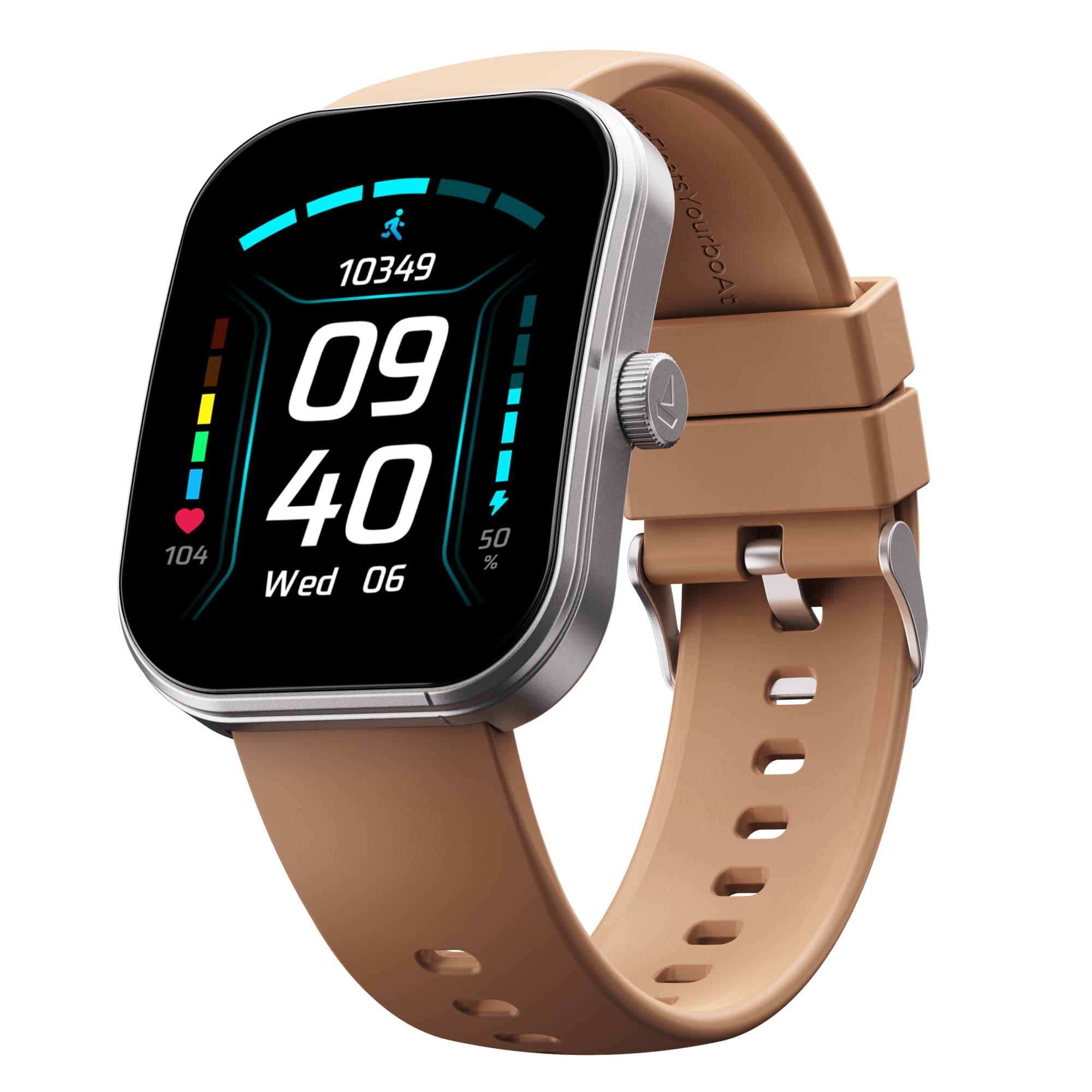 boAt Wave Sigma 3 Curv Smartwatch with 2.01” (5.33 cm) Immersive Curved Display, Metallic Finish, Functional Crown, BT Calling, Sleep, Stress, Heart Rate & SpO2 Monitoring, SOS, IP68(Timber Brown)