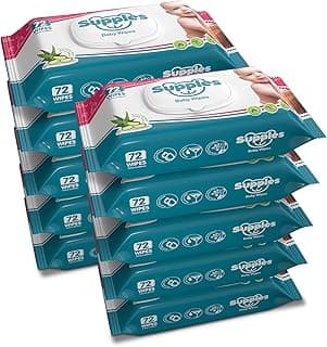 Amazon Brand - Supples Baby Wet Wipes with Lid | 720 Wipes | 72 Wipes x 10 Packs | Enriched With Aloe Vera and Vitamin E | Alcohol-Free and Paraben-Free | Pure Water-Based formulation