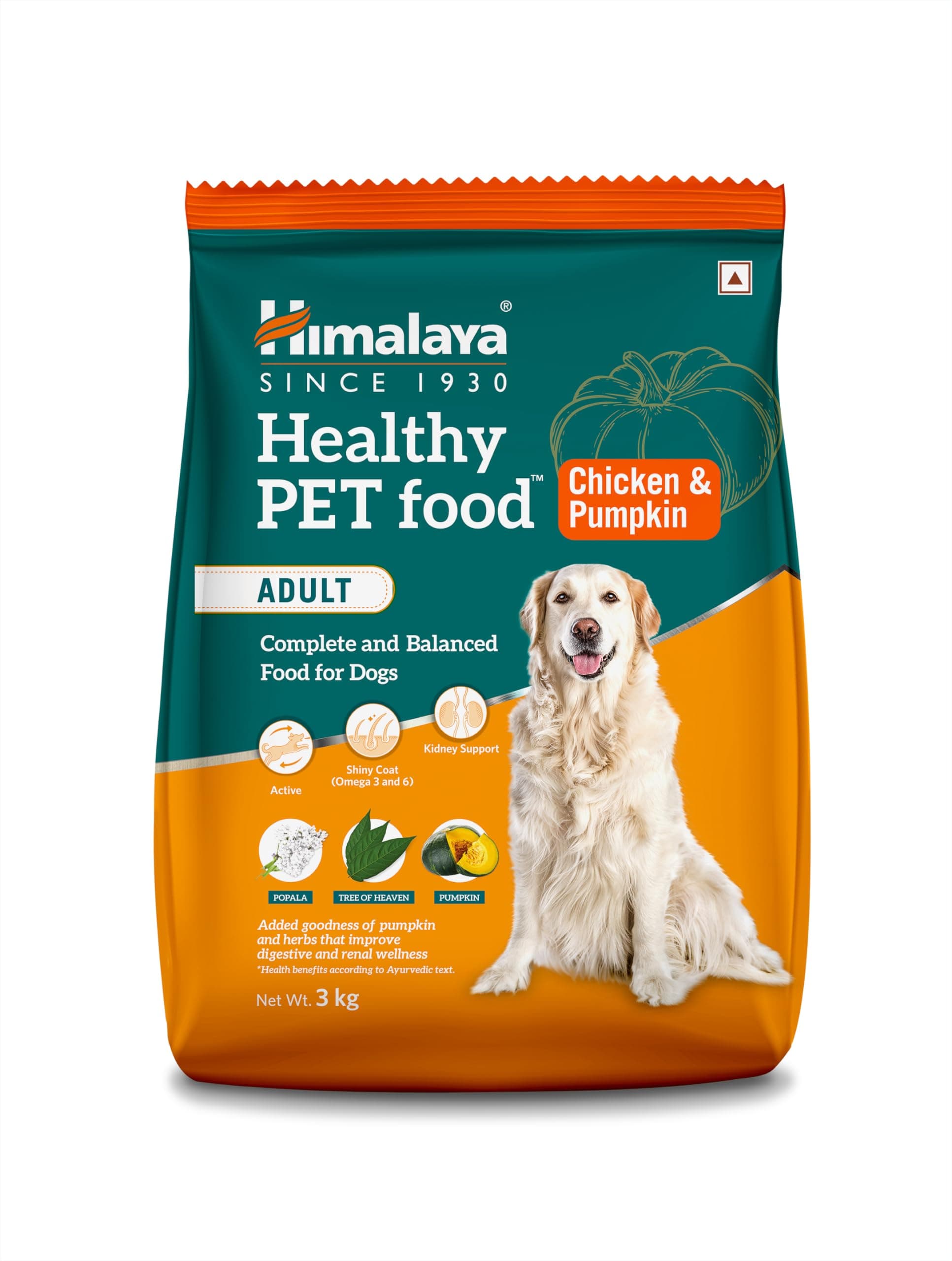 Himalaya Healthy PET Food for Adult Dogs | Chicken & Pumpkin | 3kg | Complete & Balanced Nutrition with Mountain Knot Grass, Tree of Heaven, Guduchi & Pumpkin