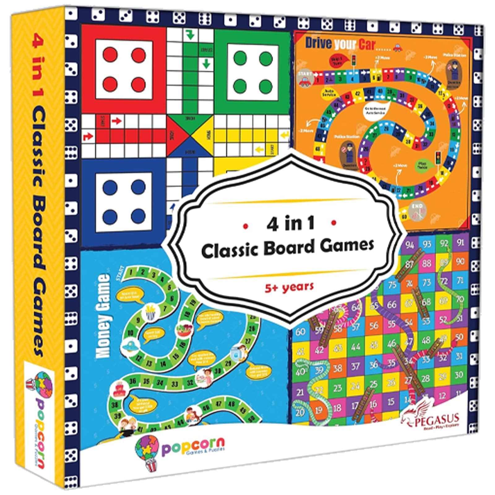 popcorn Games & Puzzles Classic Board Games for Smart Kids|Help to Boost Decision Making,Strategic Thinking and Problem Solving (4 in 1)