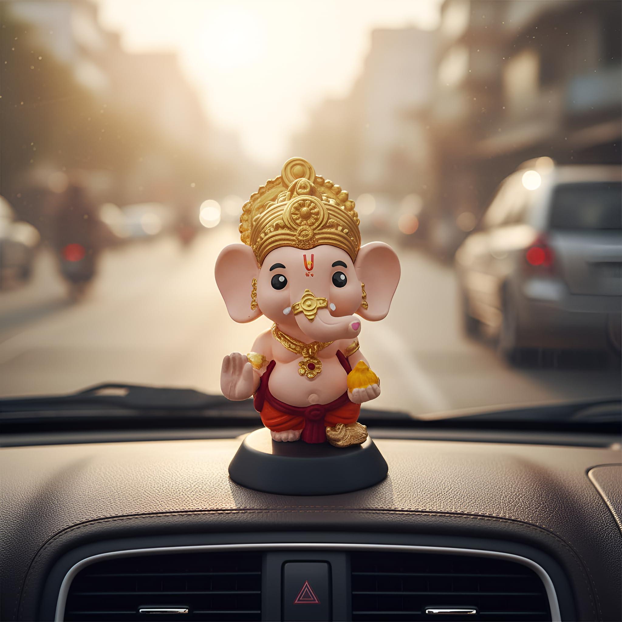 BUDDYZ™ Cute Lord Ganesha God Idol for Car Dashboard with Mushak & Modak – Elegant Ganesha Murti for Home Decor – Decorative Ganesh Ji Showpiece – Ideal for Office & Gift - Ganpati Bappa