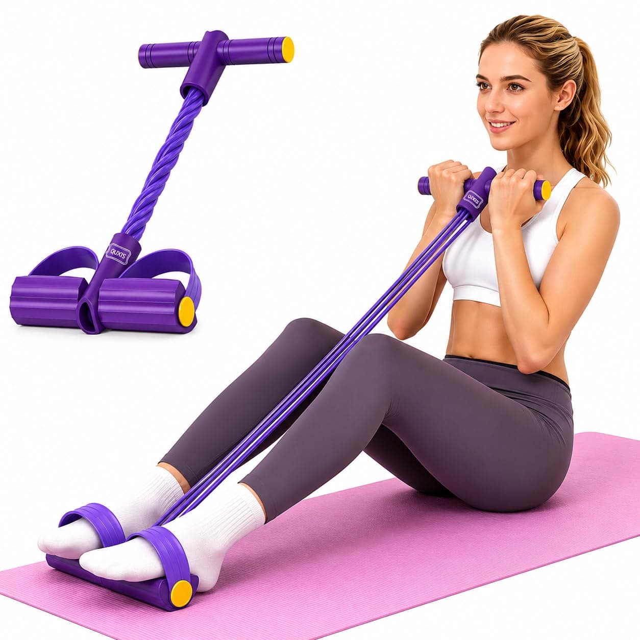 QUXIS 6 Tubes Resistance Band Set, Multi-Color Latex Pedal Exercise Band with Foot Pedal, Portable Home Gym Equipment for Strength Training, Yoga, Full Body Workouts
