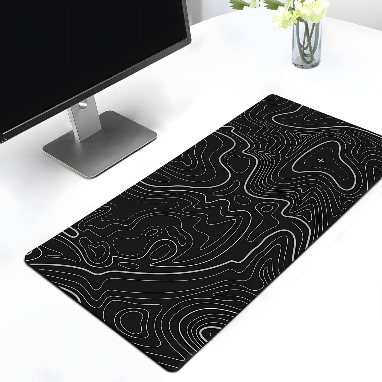 Teesown Large Black Topographical Extended Mouse Pad (11x23) for Laptop Desktop PC and Gaming Desk Mat Rubber Base Desk Pad
