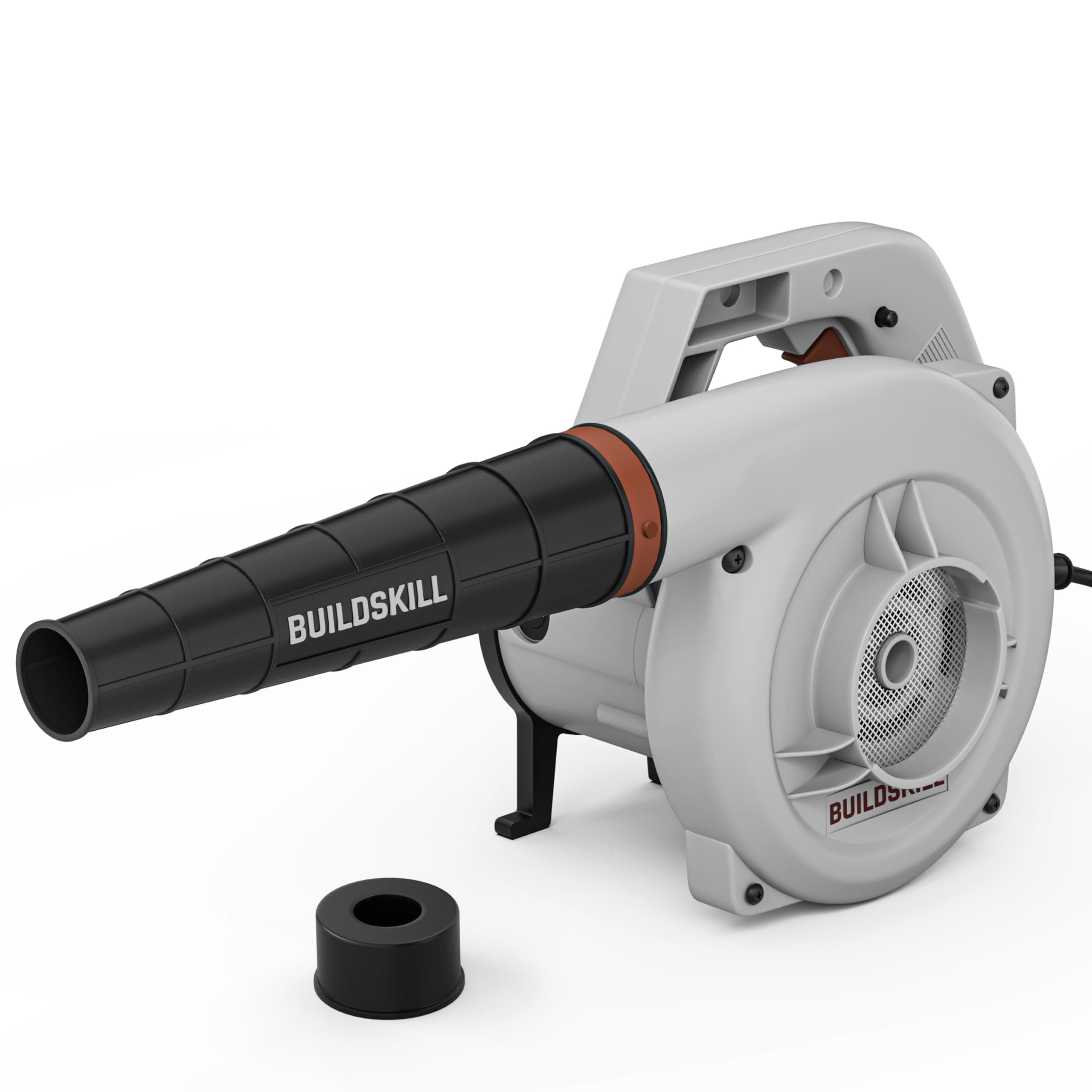 BUILDSKILL 525W Air Blower Machine with 14000 RPM No Load Speed | Air Flow of 3.6 m3/min | Continuous Start Switch | Protection Cap | Ideal Leaf Blower for Cleaning Dust PC, Car, Homes etc. | Grey
