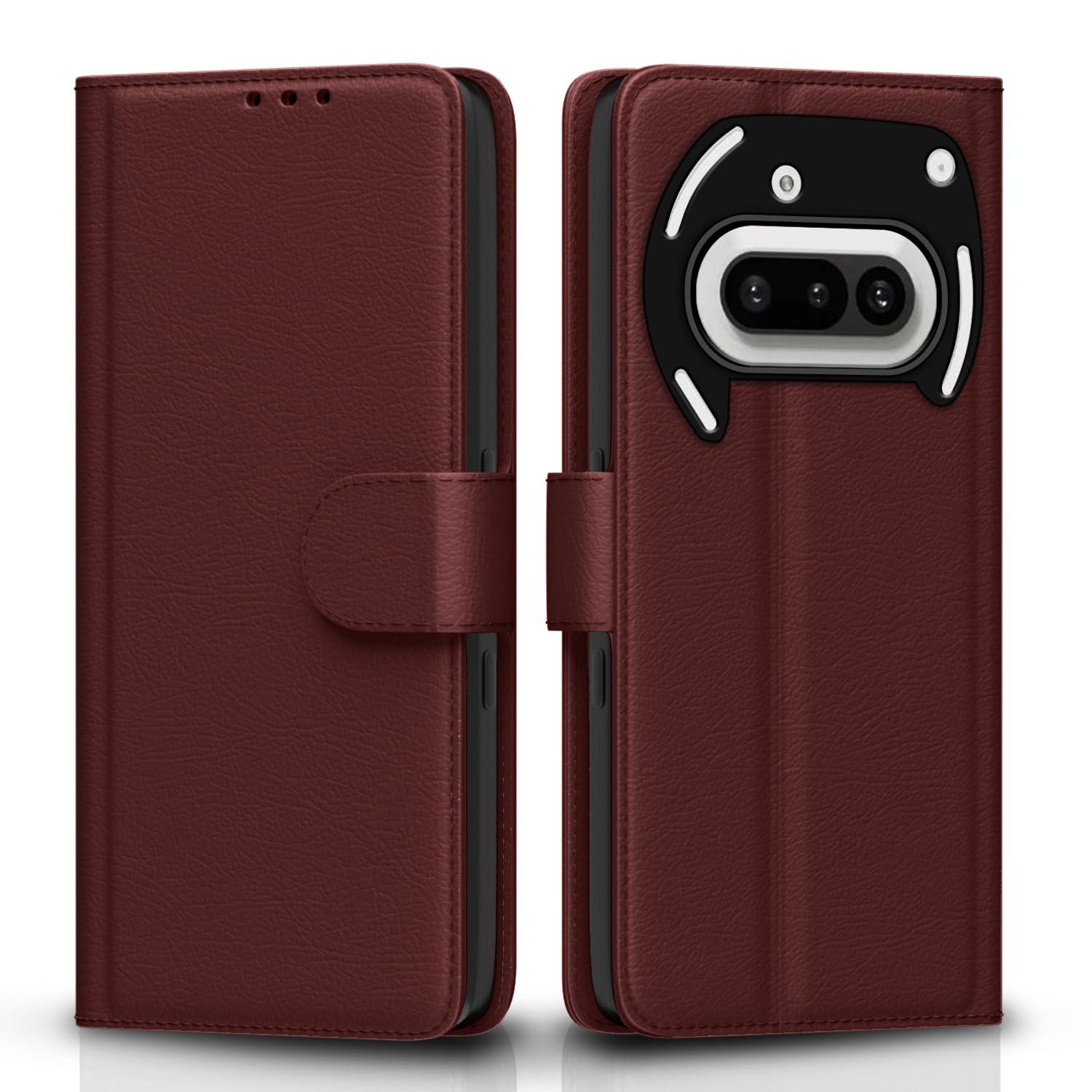 Pikkme Flip Cover for Nothing Phone 3a 5G Leather Finish | Inside TPU with Card Pockets | Wallet Stand and Shock Proof | Complete Protection Flip Case(Brown)