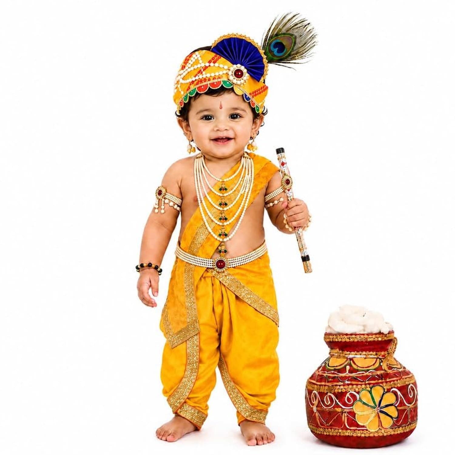 Raj Costume Shri Krishna Dress for Kids, Bal Krishna Costume for Baby Boy and Girl, Janmashtami Fancy Dress Costume, Krishna Dress for Kids