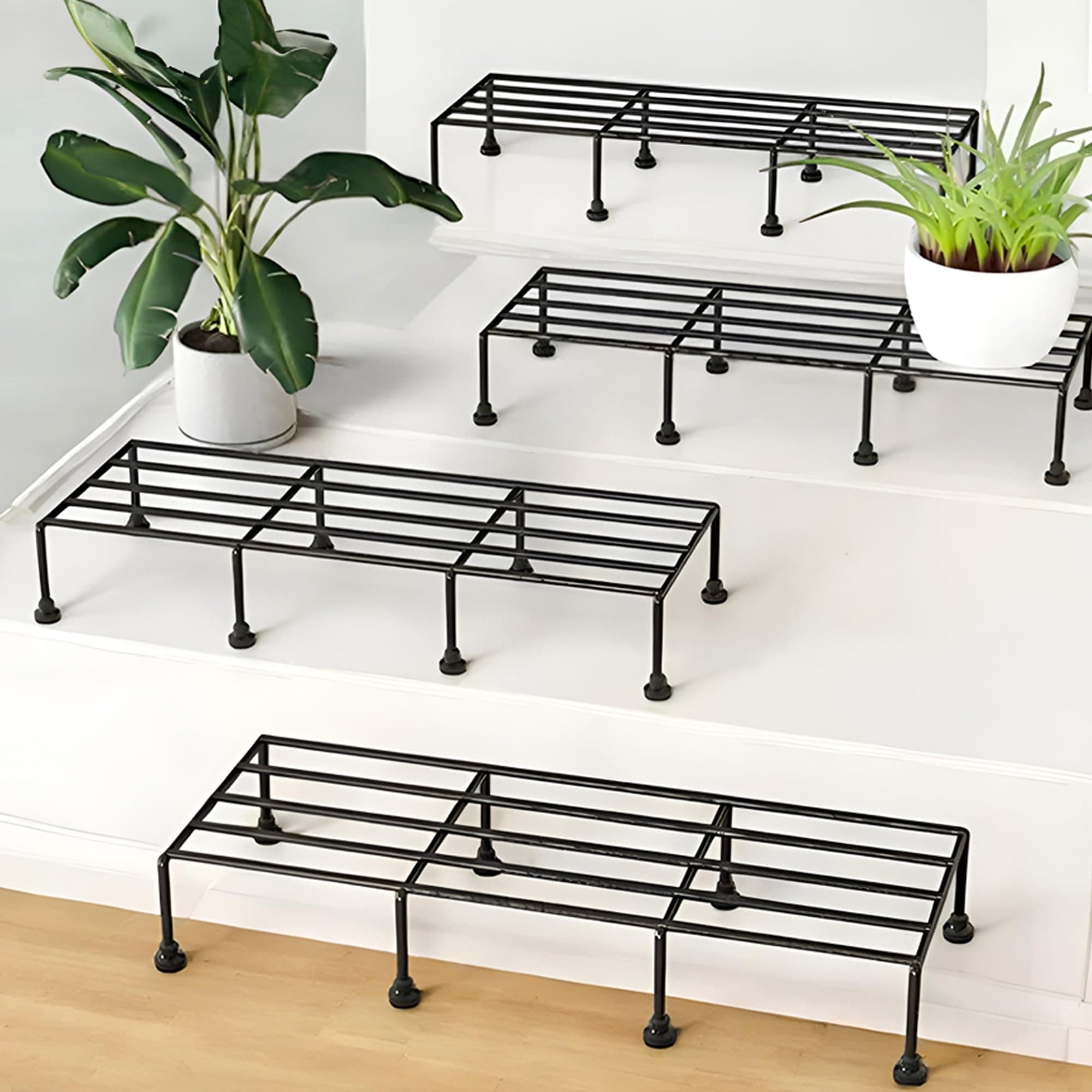 WonderStand TITAN Plant Stands (Set of 4) Plant Stand for Balcony Rust proof Metal Plant Stand for Living Room with 7 Layer Coating (Rectangle Black)
