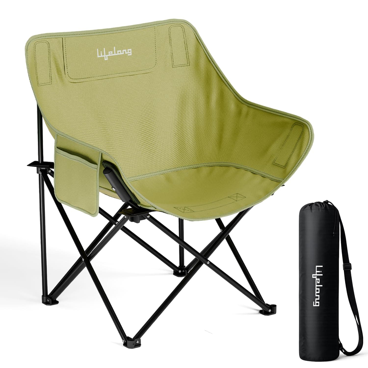 Lifelong Foldable Camping Chair for Travelling | Portable Folding Chair with Back Rest & Side Pocket | Carbon Steel Frame | Durable Oxford Cloth | Indoor Outdoor Chair for Camping & Hiking