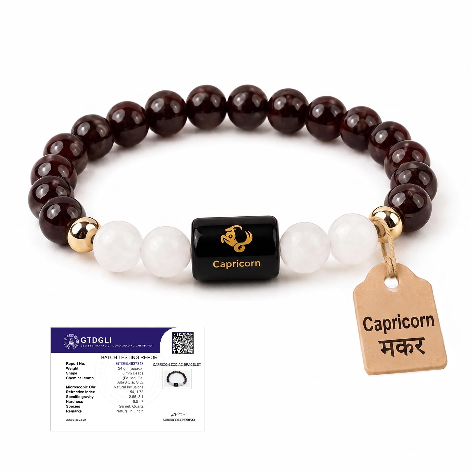 Astrotalk Capricorn Zodiac Bracelet (मकर राशि) | Certified Healing Crystal for Strength, Stability & Emotional Balance | Original Garnet & MilkyQuartz | Bracelet for Man & Woman | Gift for Man & Woman