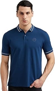 Peter England Men's Regular Fit Insignia Half Sleeve Polo T-Shirt | Cotton Rich | Premium Pique Weave