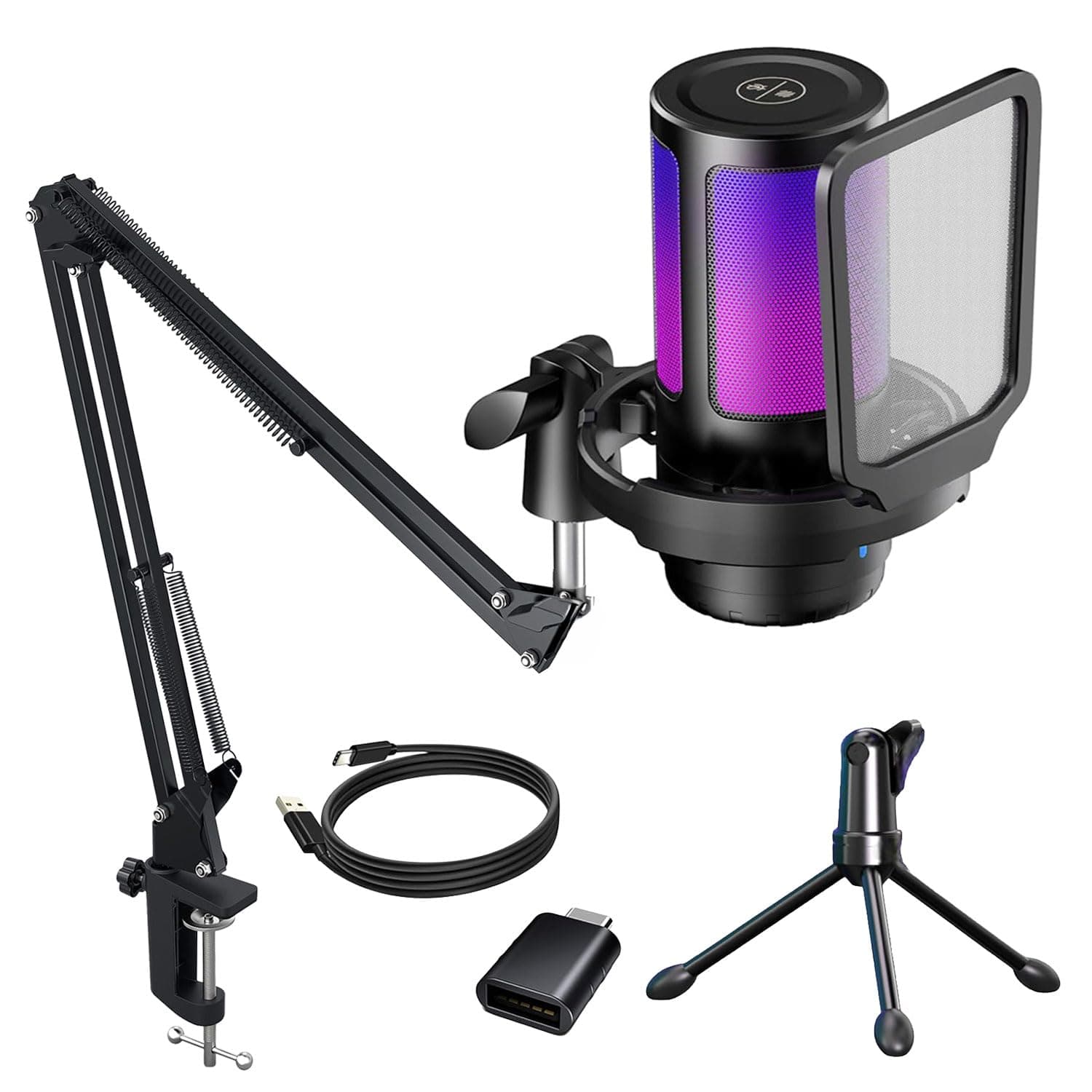 Audio Array Professional RGB USB Condenser Mic Kit | AI Noise-Cancellation, Mute, Monitoring & Volume Controls | 192kHz/24bit Studio Quality | Gaming, Streaming, Podcast | Mac/PC/Mobile | AM-C46