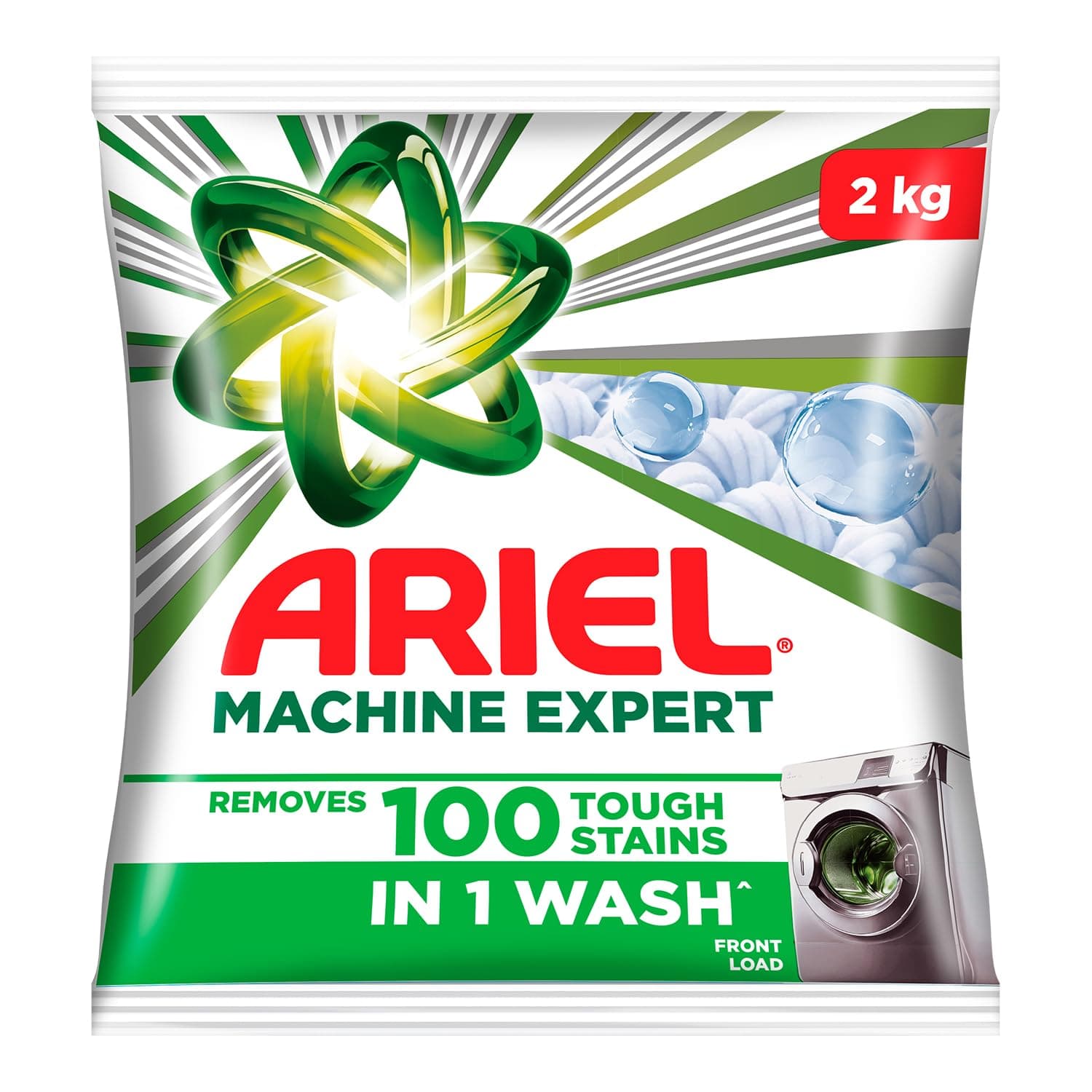 Ariel Matic Detergent Powder Front Load - 2kg | Removes 100 Tough Stains in 1 wash | Specially Designed for Washing Machines | Fresh Fragrance