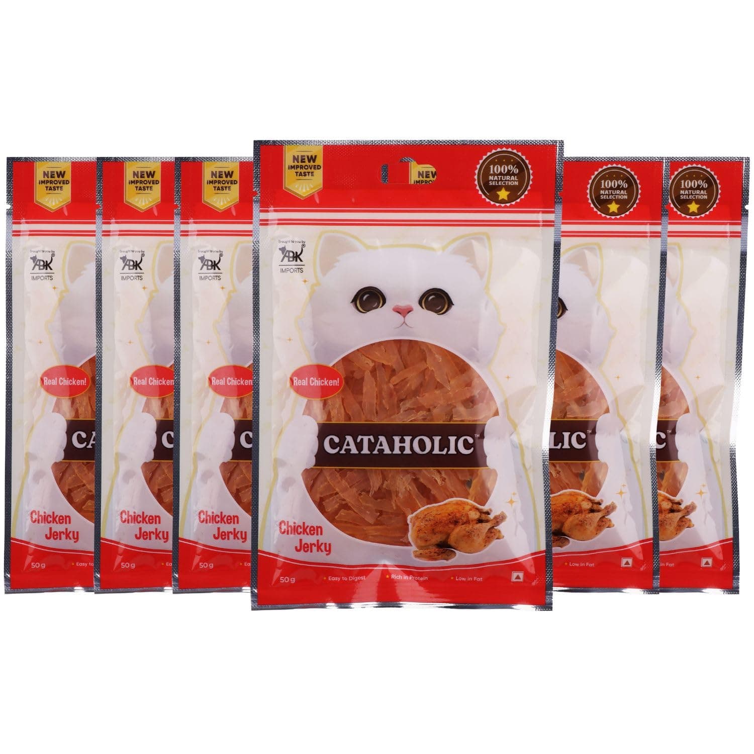 Cataholic Soft Chicken Jerky Sliced 50 G Premium Protein Treats for Cats High-Protein, Low-Fat Tasty & Nutritious Cat Snack (Pack of 6),All Life Stages
