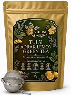 Vidosh Herbs Tulsi Adrak Lemon Green Tea with free tea infuser- For Weight Loss and Skin Glow | Herbal | Better Digestion and Immunity Boost | Stress Relief | (50g, Tulsi Adrak Lemon Green Tea)