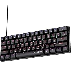 Zebronics Mechanical Keyboard, Silent Linear Red Switches, 61 Keys Layout, 26 Key Anti Ghosting, Double Shot Keycaps, 17 LED Modes, Media Controls, 1.5m Cable (Max Ninja 61, Black)