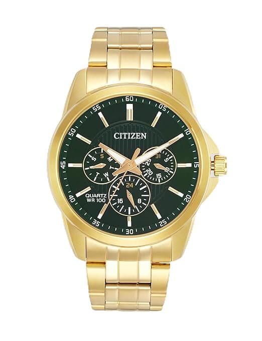 Citizen Stainless Steel Analog Quartz Multifuction Men's Black Dial Watch - AG8343-50X, Band Color-Two-Tone