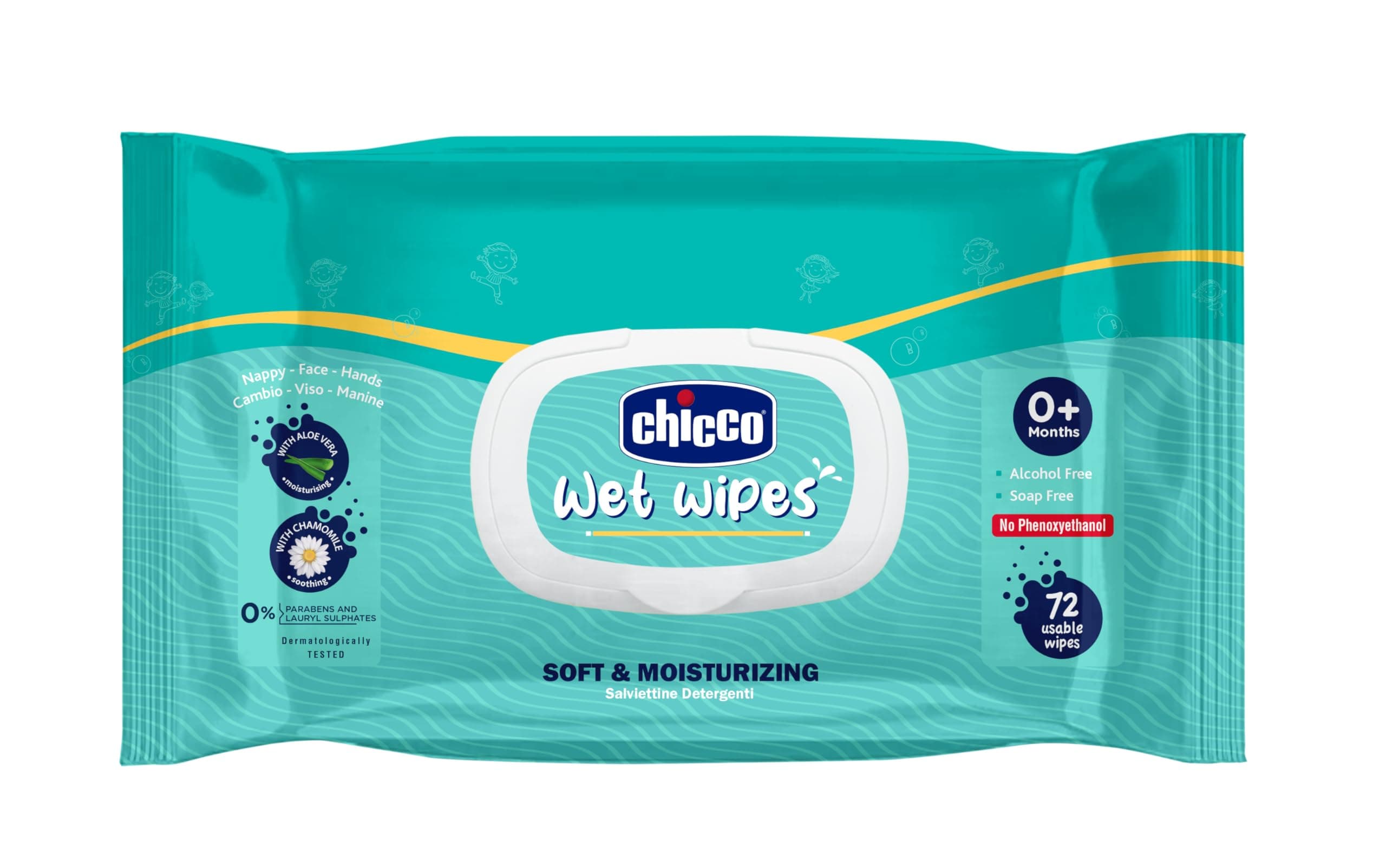 Chicco Wet Wipes 72 Pcs with Fliptop | Free From Phenoxyethanol, Parabens & Alcohol