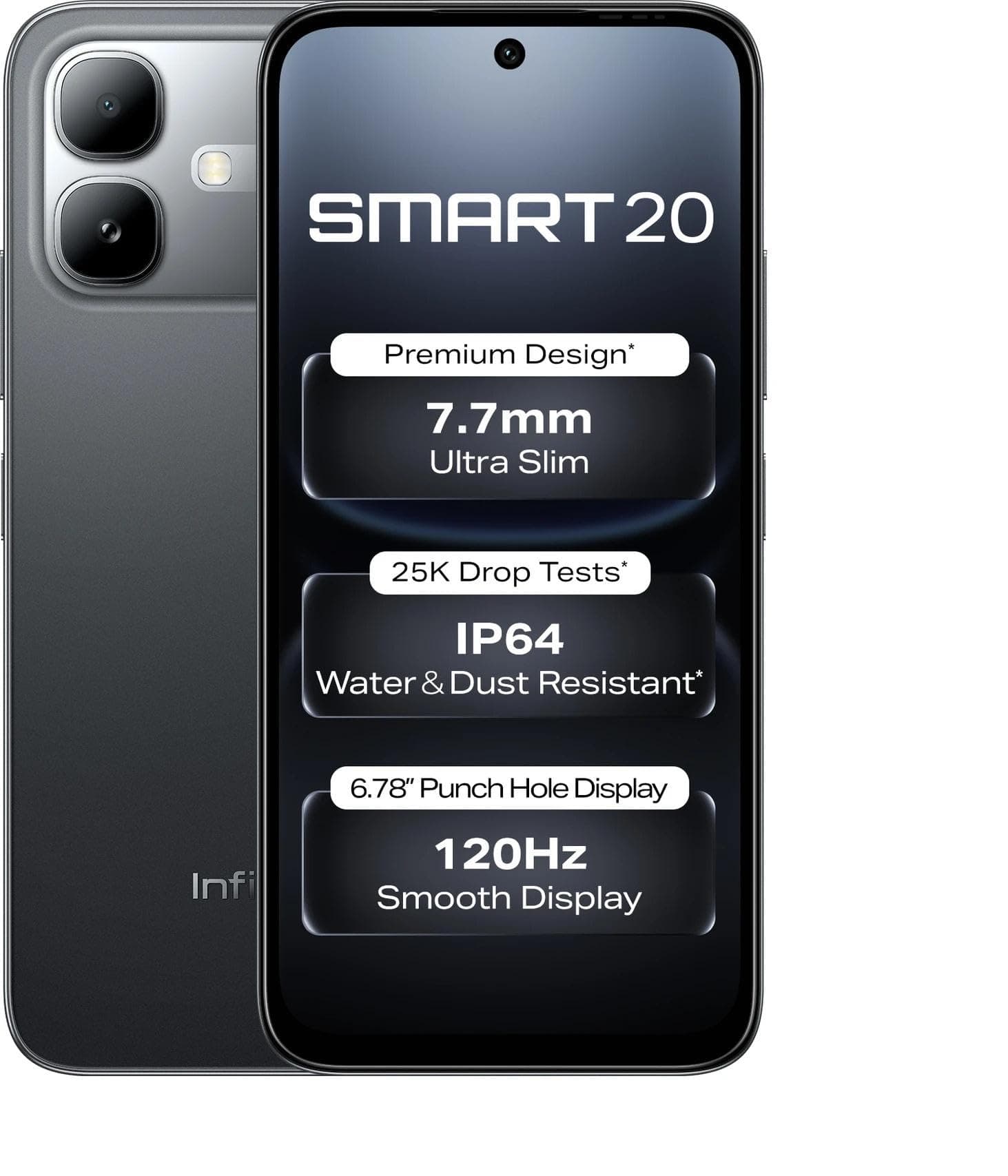 Infinix SMART 20 (Shadow Black, 4GB RAM, 64GB Storage) | MediaTek Helio G81 Ultimate Processor | 8MP Rear Camera | 8MP Front Camera | 6.78" HD+ Display | 5200mAh Battery | Dual SIM Smartphone
