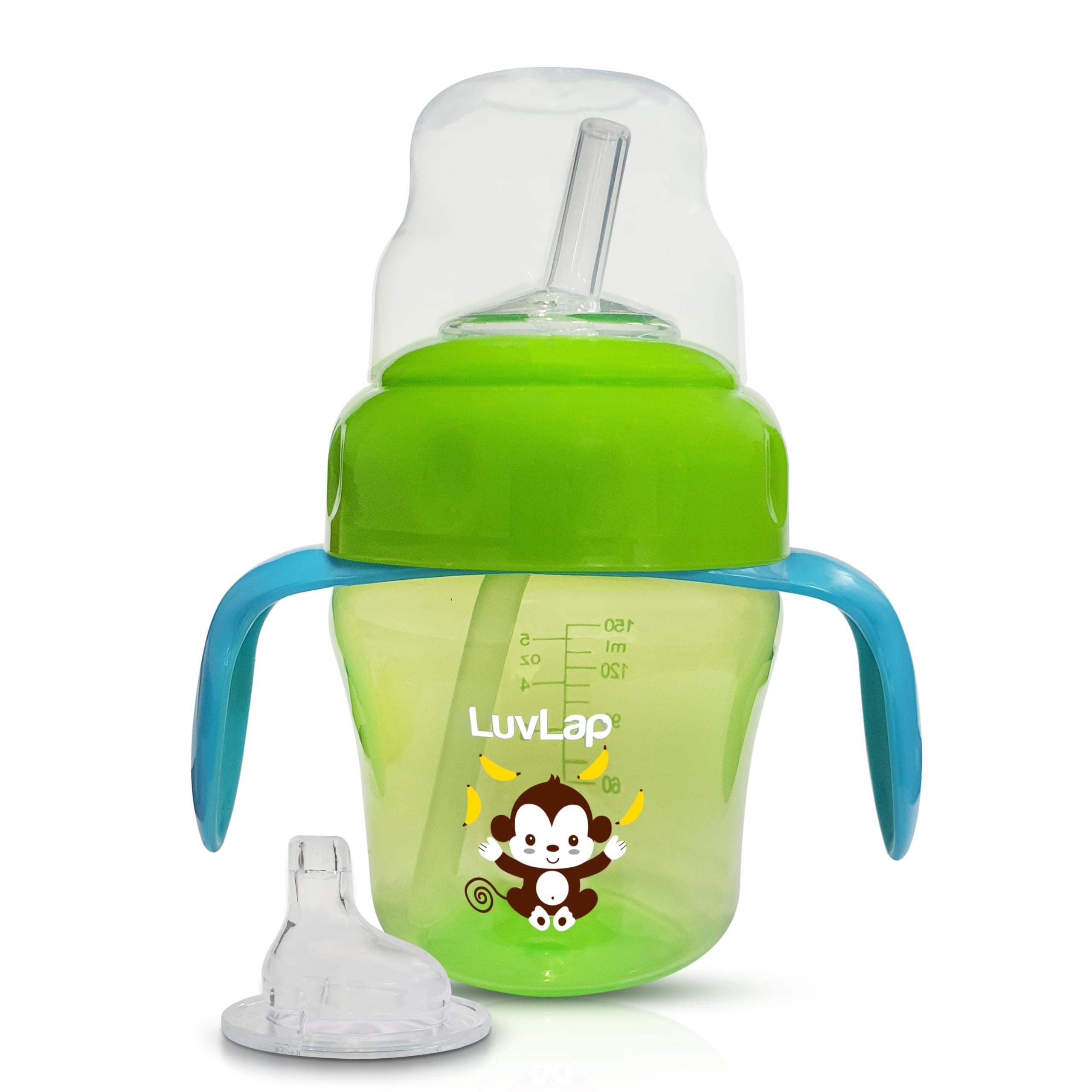 LuvLap Banana Time 150ml Anti Spill, Interchangeable Sipper / Sippy Cup with Soft Silicone Spout and Straw BPA Free, Training Cup for Baby