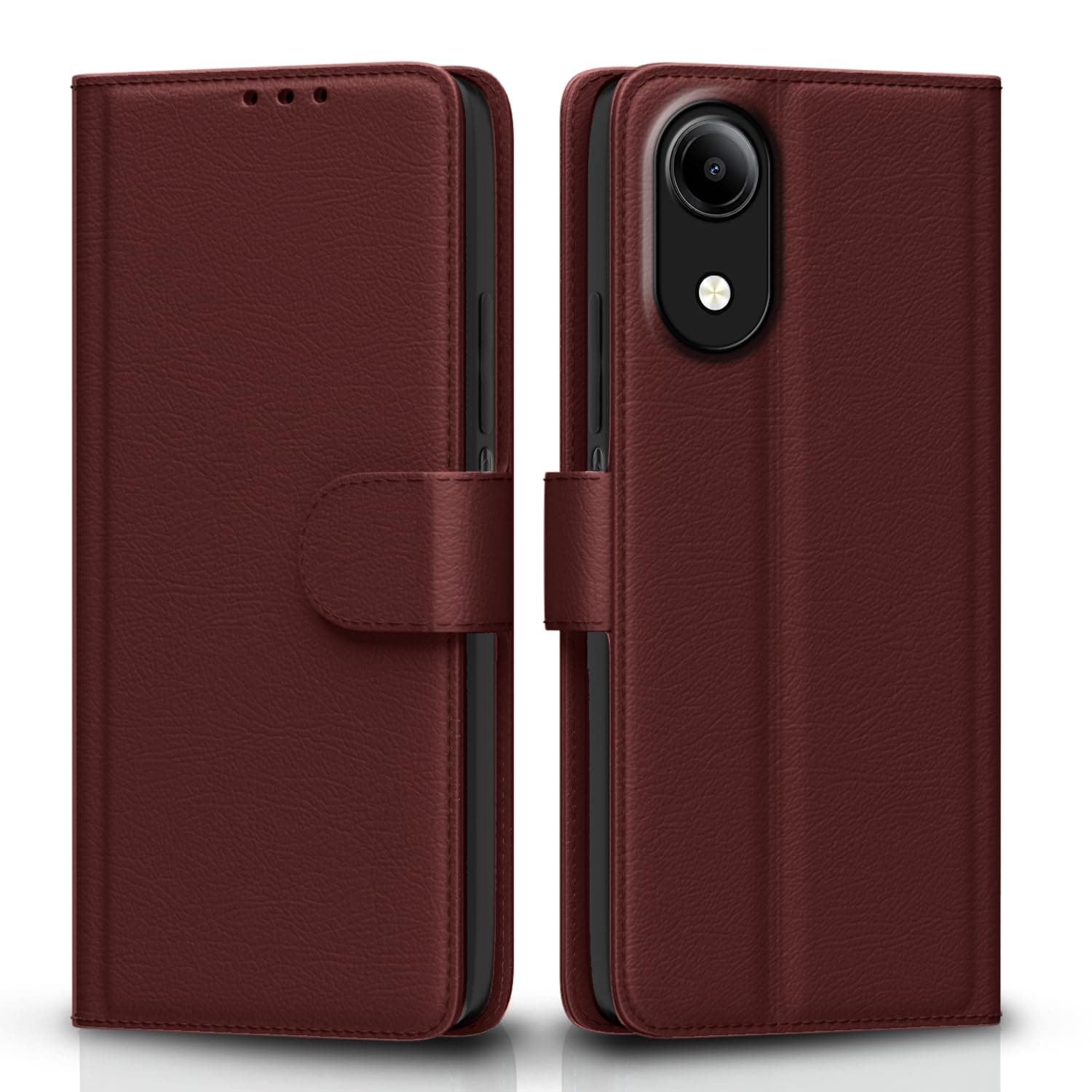 Pikkme Flip Cover for Vivo T5e Leather Finish | Inside TPU with Card Pockets | Wallet Stand and Shock Proof | Complete Protection Flip Case (Brown)