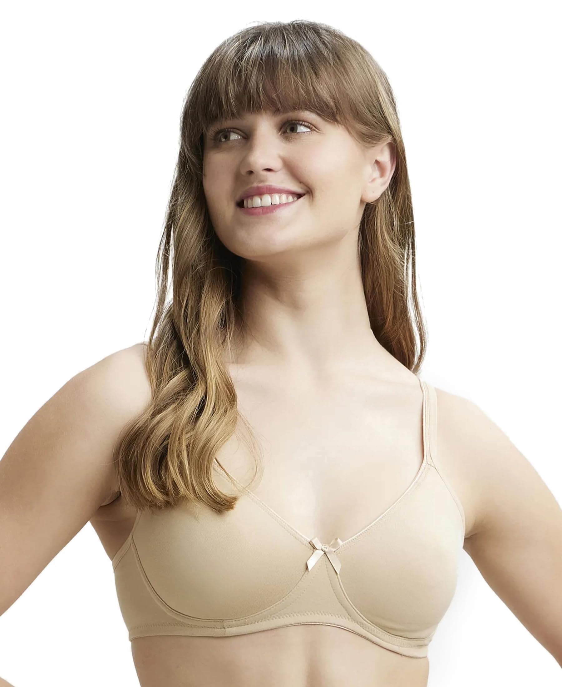 Jockey 1722 Women's Wirefree Non Padded Super Combed Cotton Elastane Stretch Medium Coverage Everyday Bra with Concealed Shaper Panel and Adjustable Straps_Skin_34C