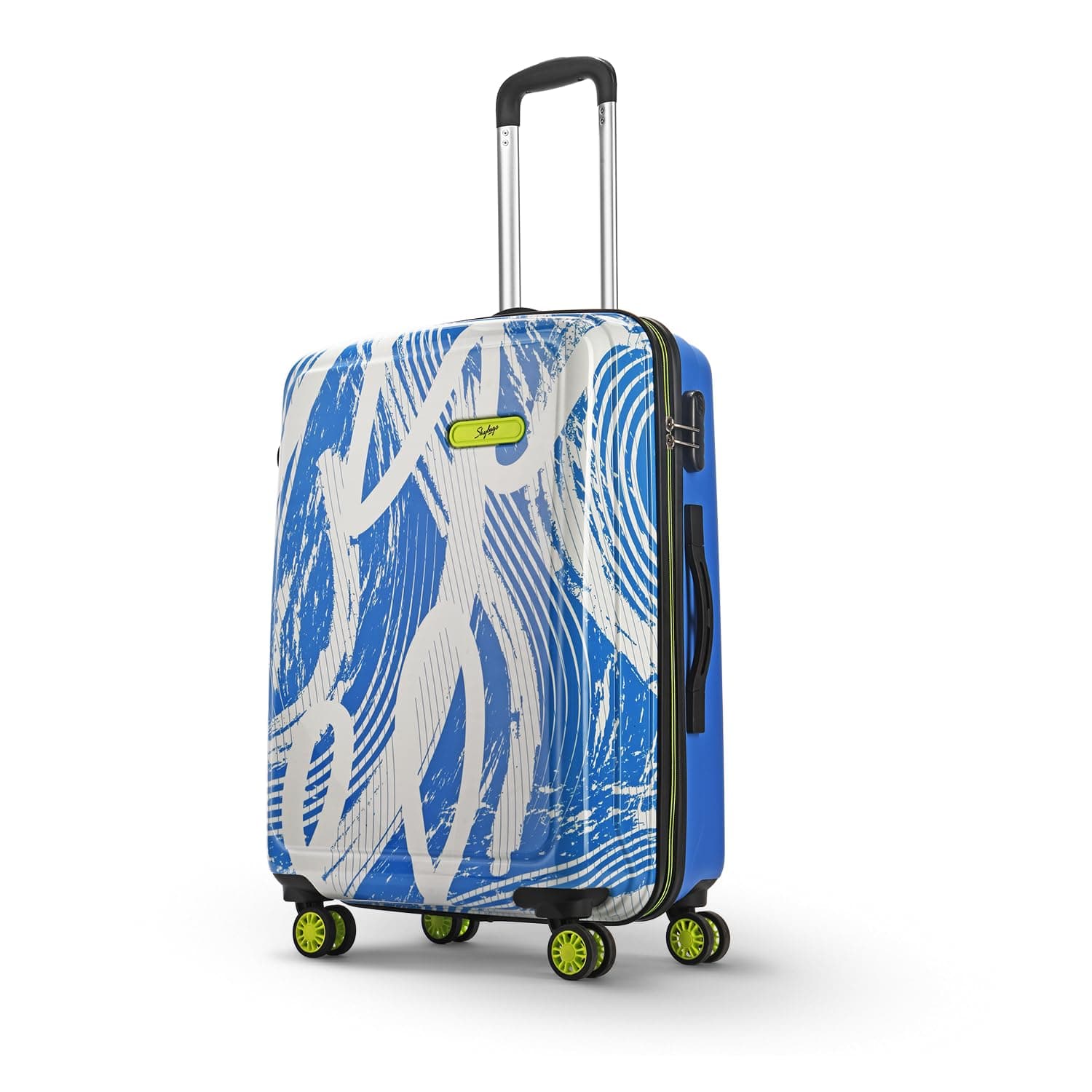 Skybags Stroke Printed Medium Size Hard Case Trolley Bag, Blue-White