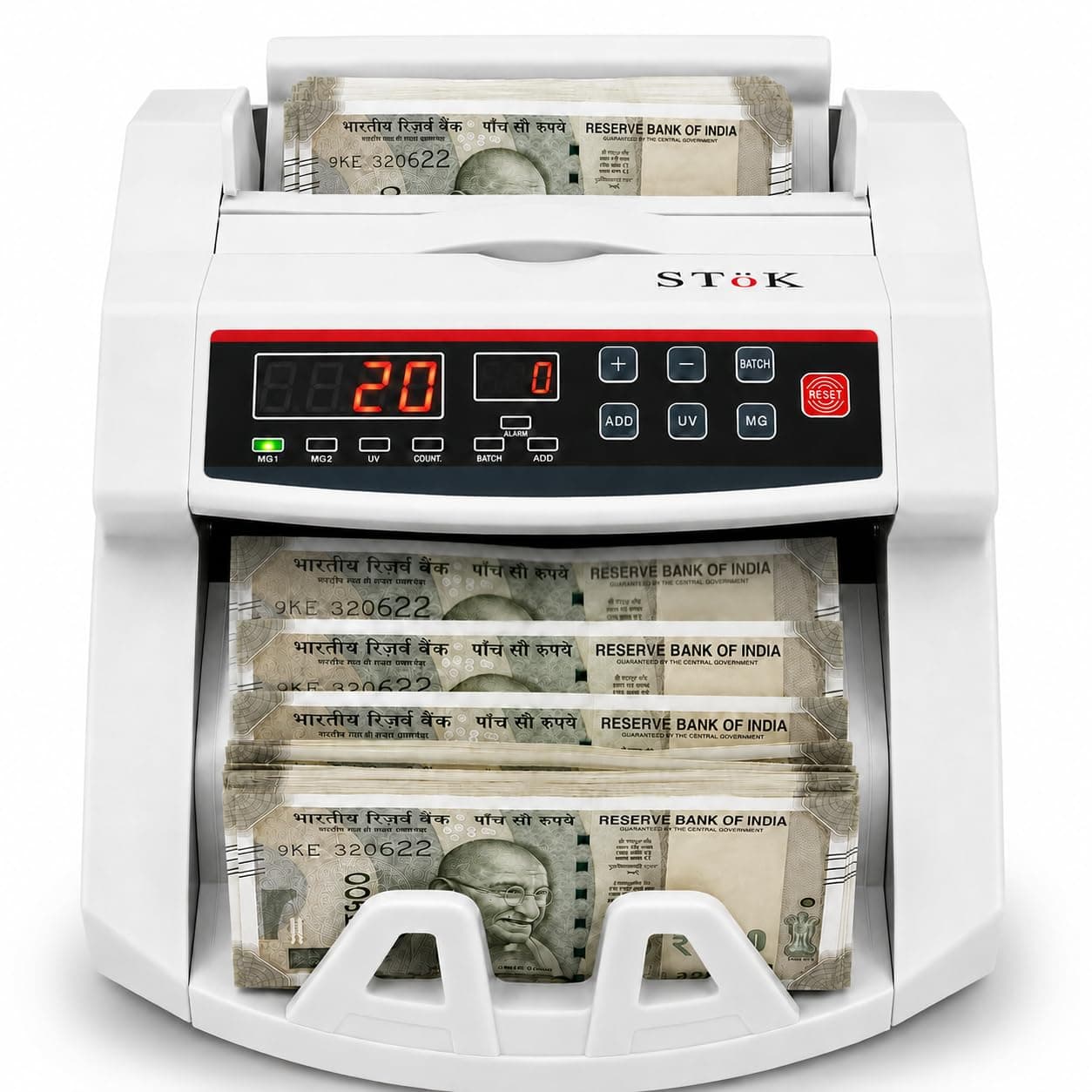 STöK MC01 Heavy-Duty, Double Motor Note Counting Machine, Counts INR, EUR, Pound, USD, UV/MG Counterfeit Notes Detection for INR with External Display (1 Year Warranty)