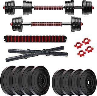 Kore 3 in 1 Convertible 20 Kg (2 KG X 4 + 3 KG X 4) PVC Adjustable Dumbbells Set - Multicolor