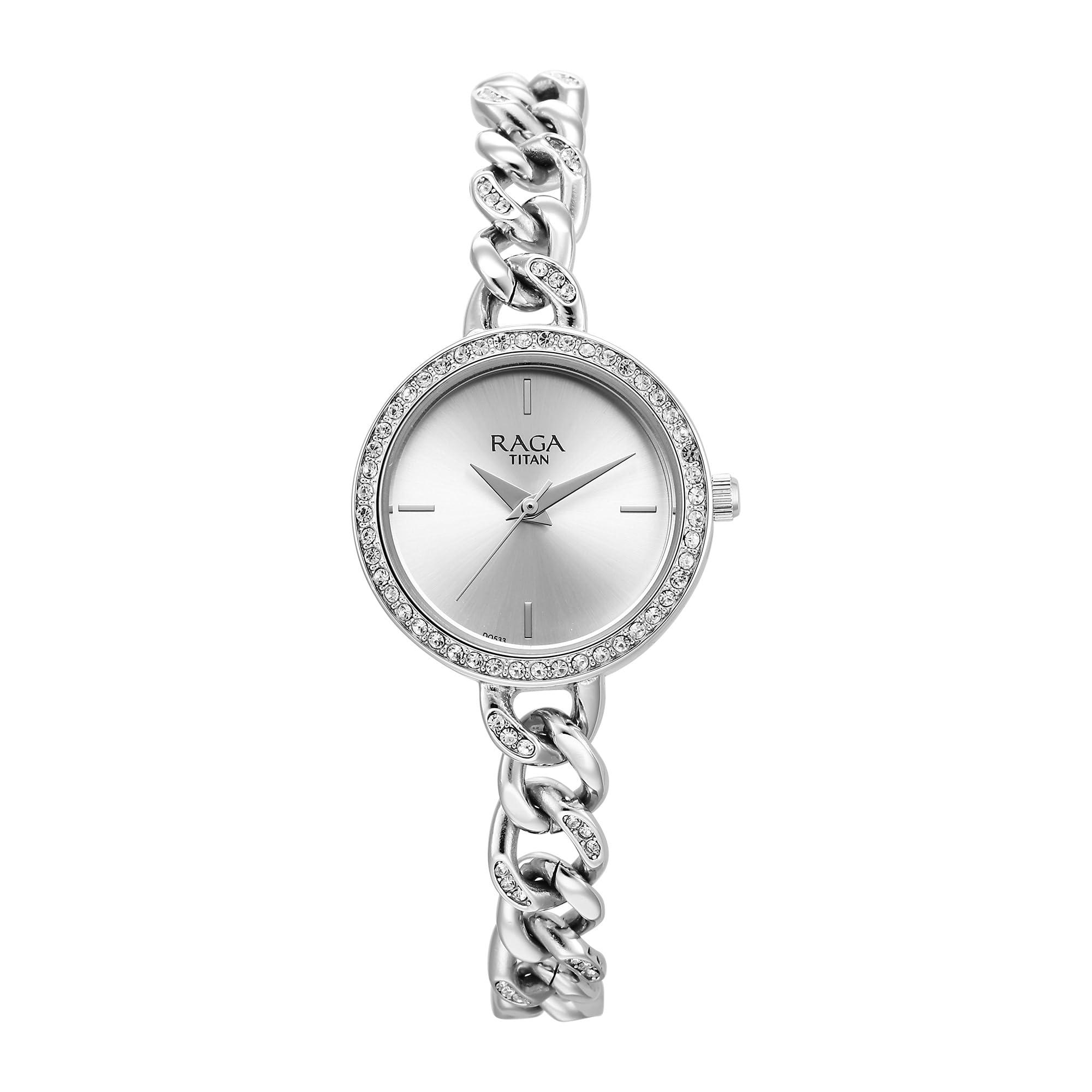 Titan Raga Showstopper Quartz Analog Silver Dial Silver Metal Strap Watch for Women - NT95288SM01