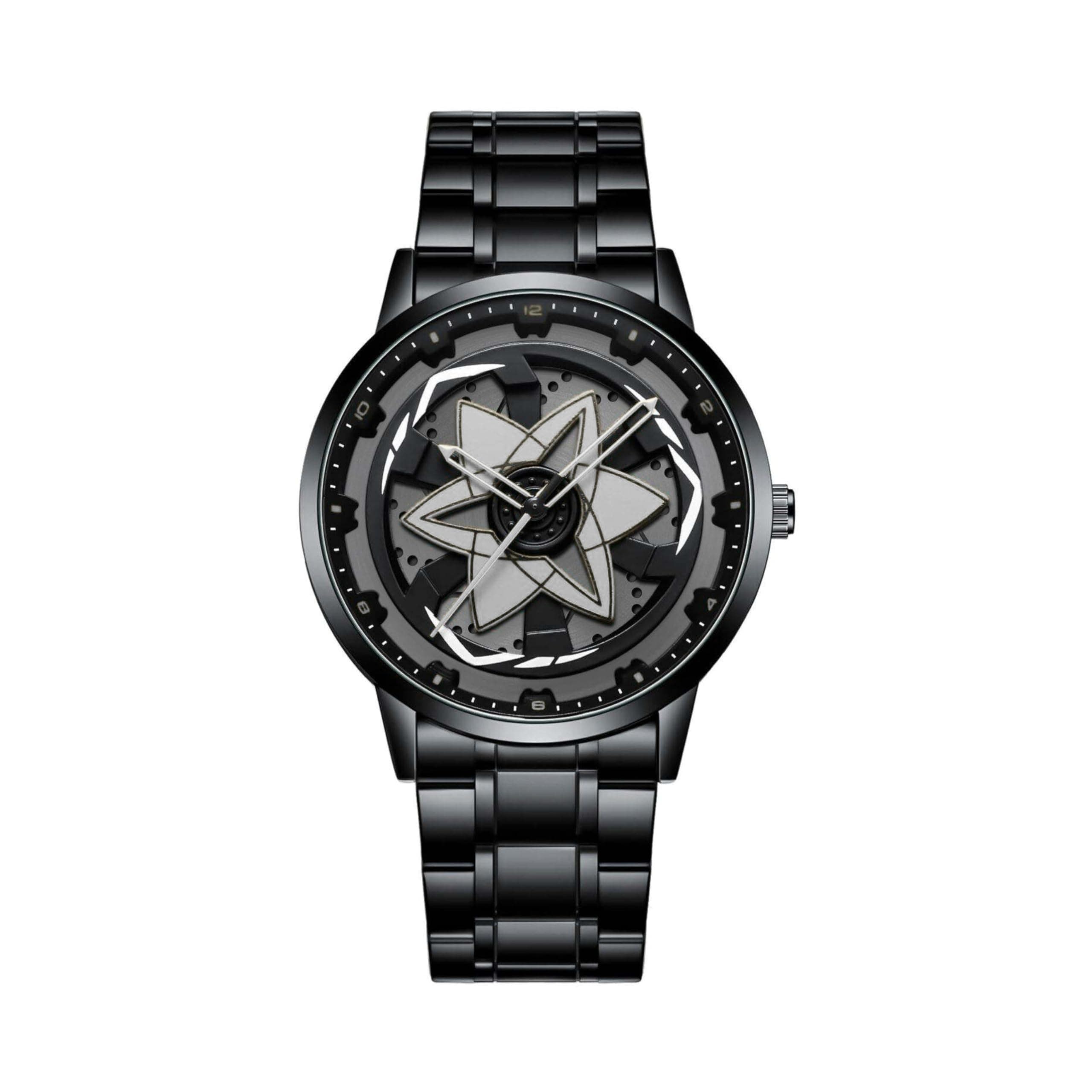 GOLDENIZE FASHION Branded Men's Sport Quartz Watch Ninja Wheel Dial 360 Rotating Casual Fashion Stainless Steel Alloy Mens & Boy's Luxury Metal Gift Creative Watch (White)