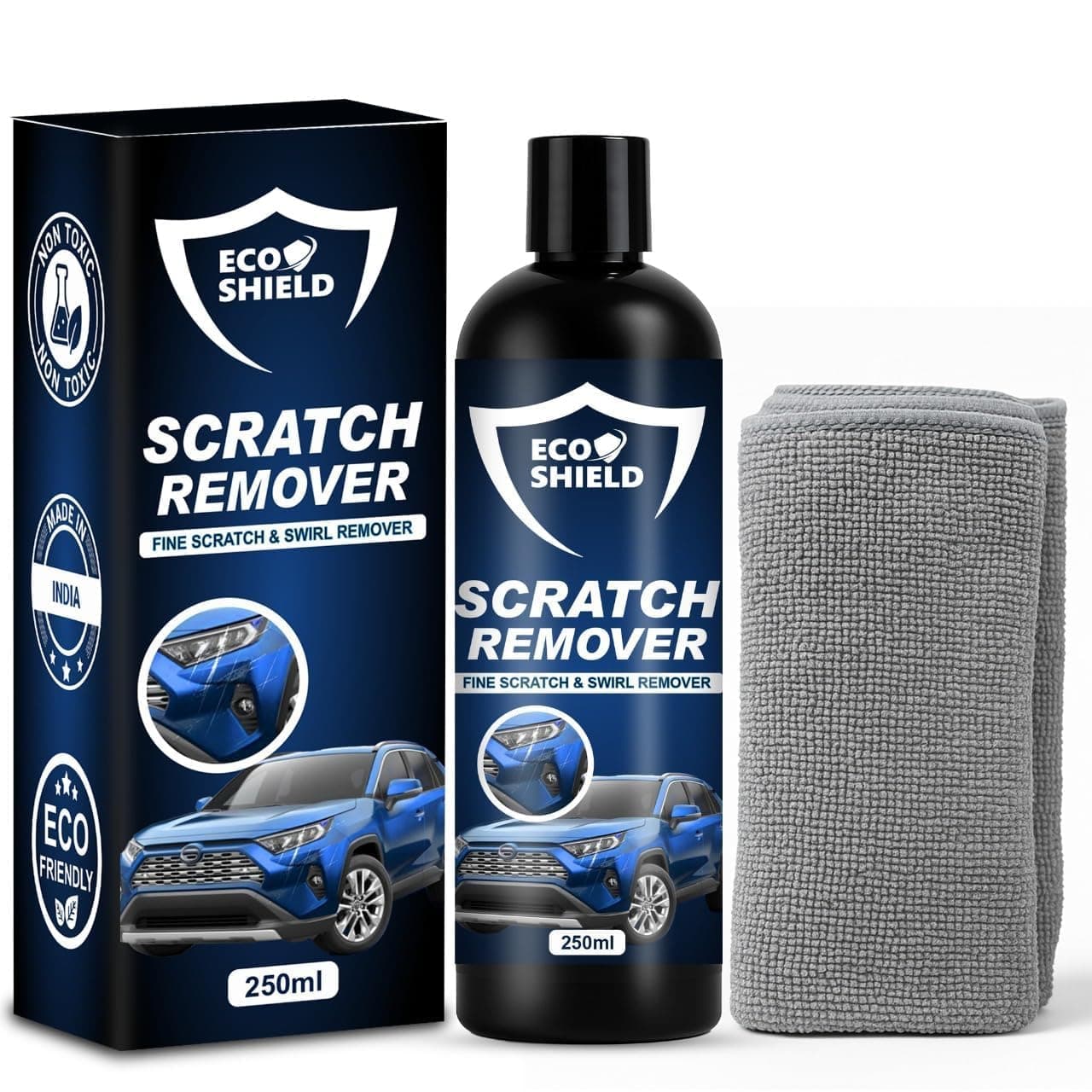 EcoShield Car Scratch Removal 200ml With Microfiber Cloth | Safe For All Color Vehicle | Removes Minor To Mid Level Scratches & Swirl | Car Scratch Remover With Paint-Safe Formula | Rubbing Compound