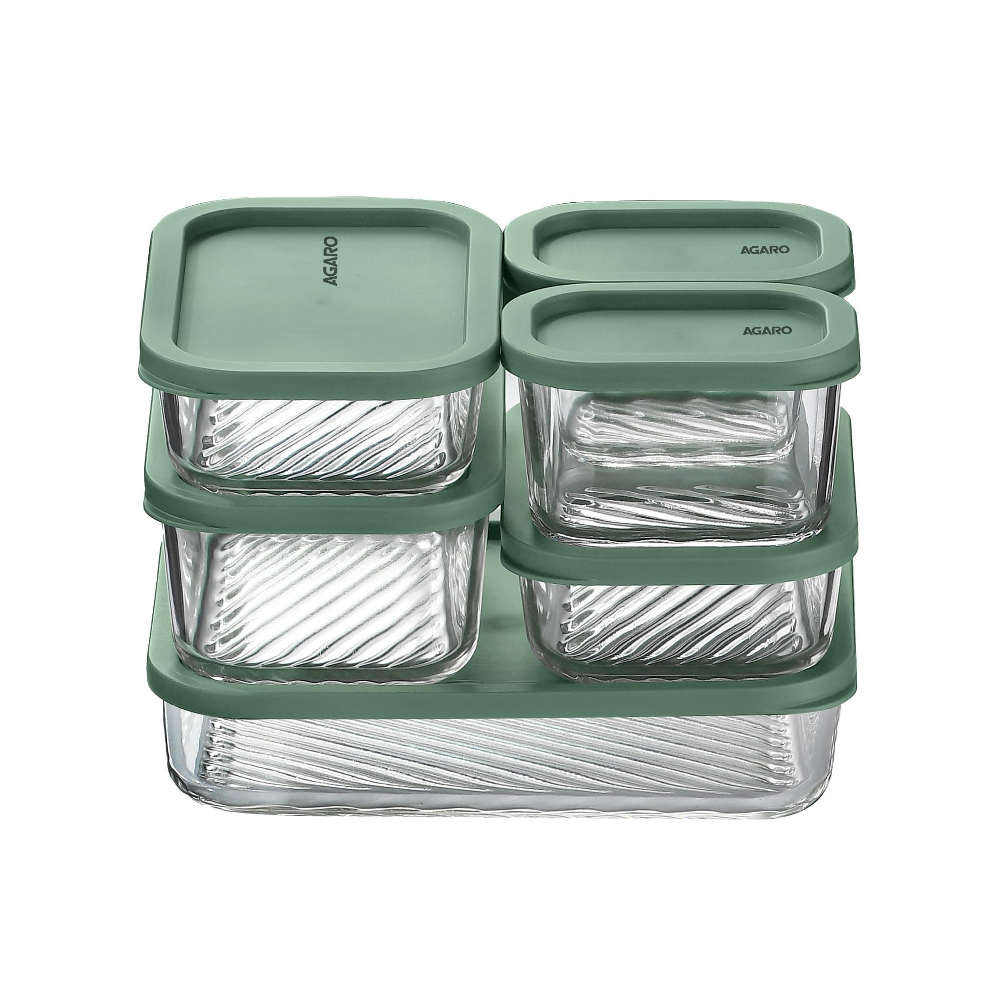 AGARO Elite Borosilicate Glass Container 6 Pcs Set, Fridge Stackable Storage Organizer, 310ml x2, 520ml x2, 750ml, 1200ml, Microwave Safe, BPA Free Kitchen Boxes, Store Cooked Food, Fruits, Snacks