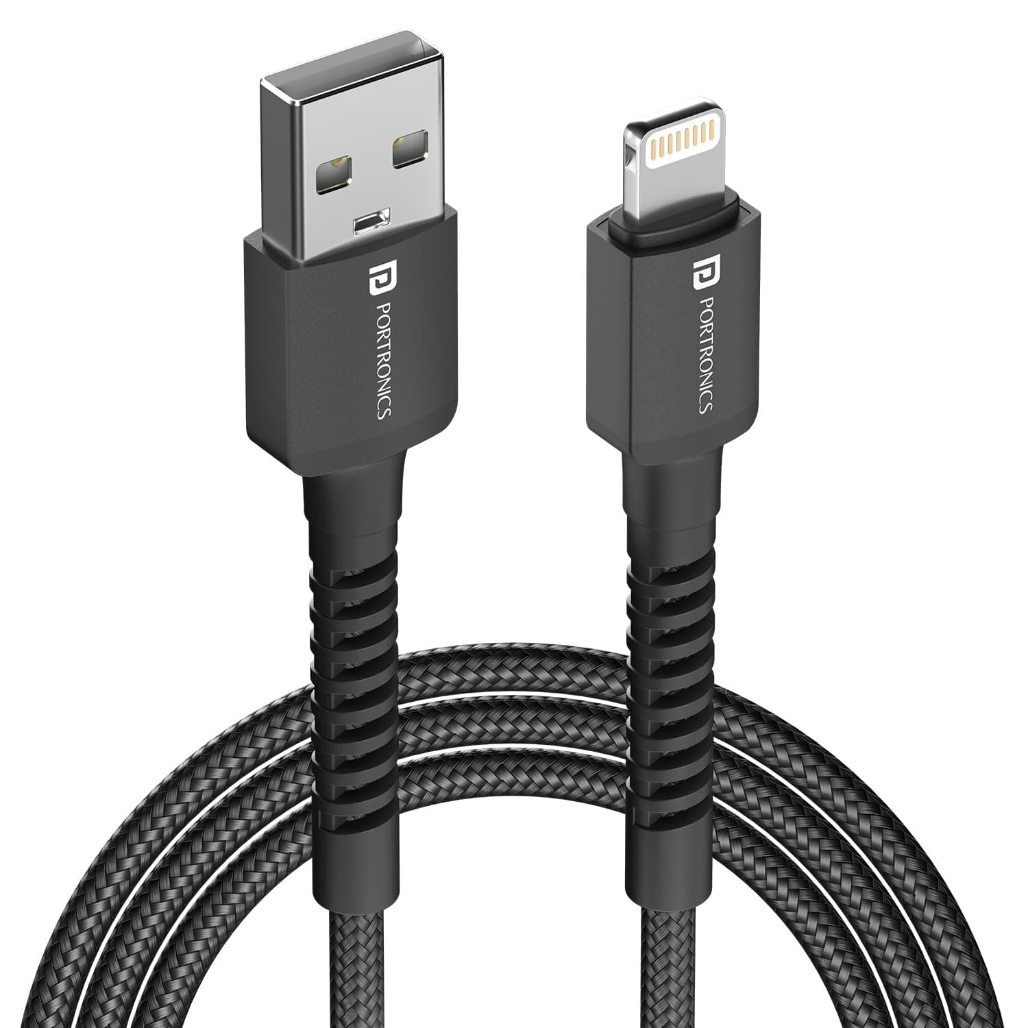 Portronics Konnect X USB to 8 Pin/Lightning Fast Charging Cable with 3A Output,Data Sync,Nylon Braided, Aluminium Alloy Shell, Compatible With iPhone 14,13,12,11, X, 8 Pro/Pro Max Series, iPad (Black)