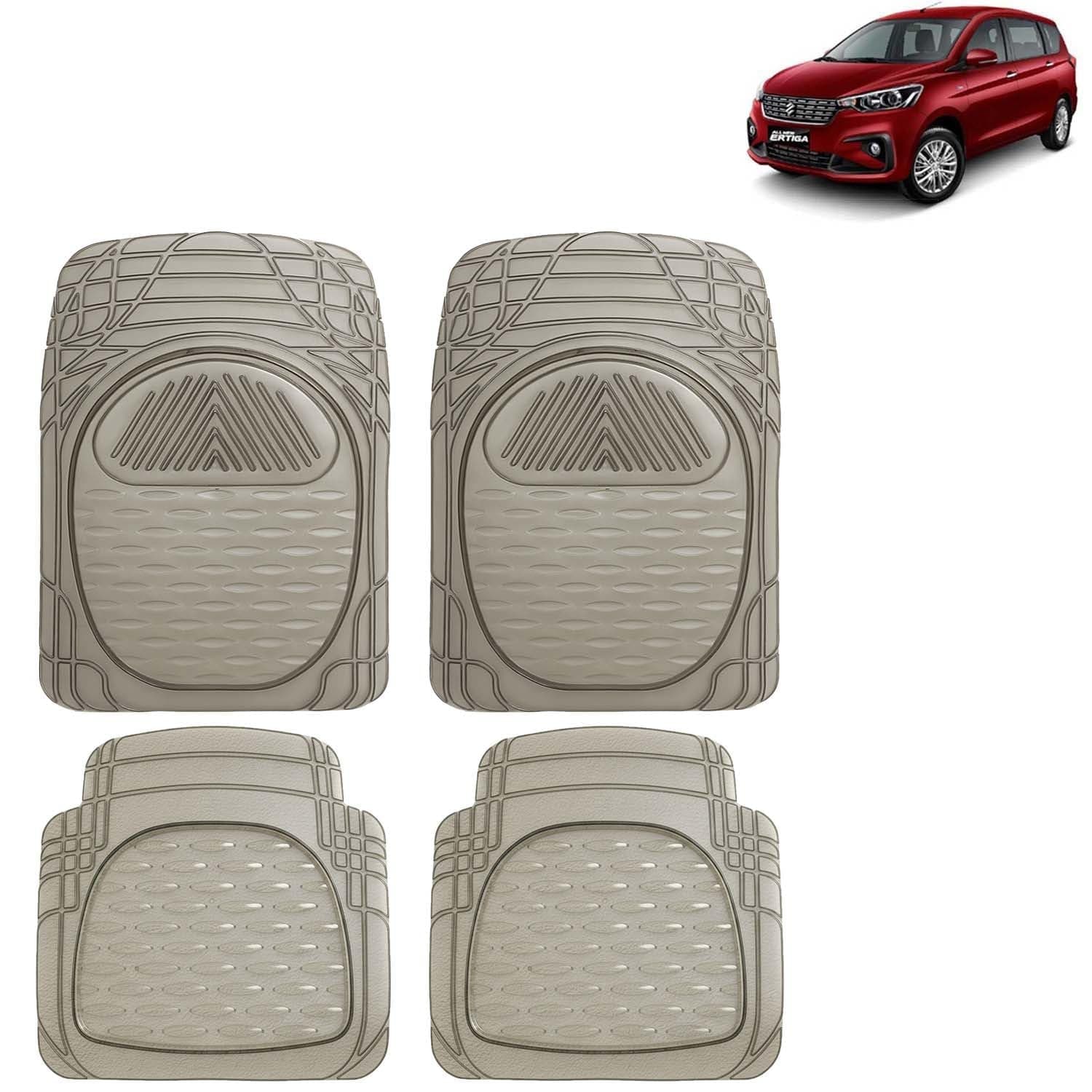 KINGSWAY Accessories Anti Skid PVC Car Mat Compatible with Maruti Suzuki Ertiga Year 2018 to 2022, Set of 4 Pcs, All Weather Car Foot Mats Universal Use, Anti Slip Car Floor Rubber Mats, Smoke