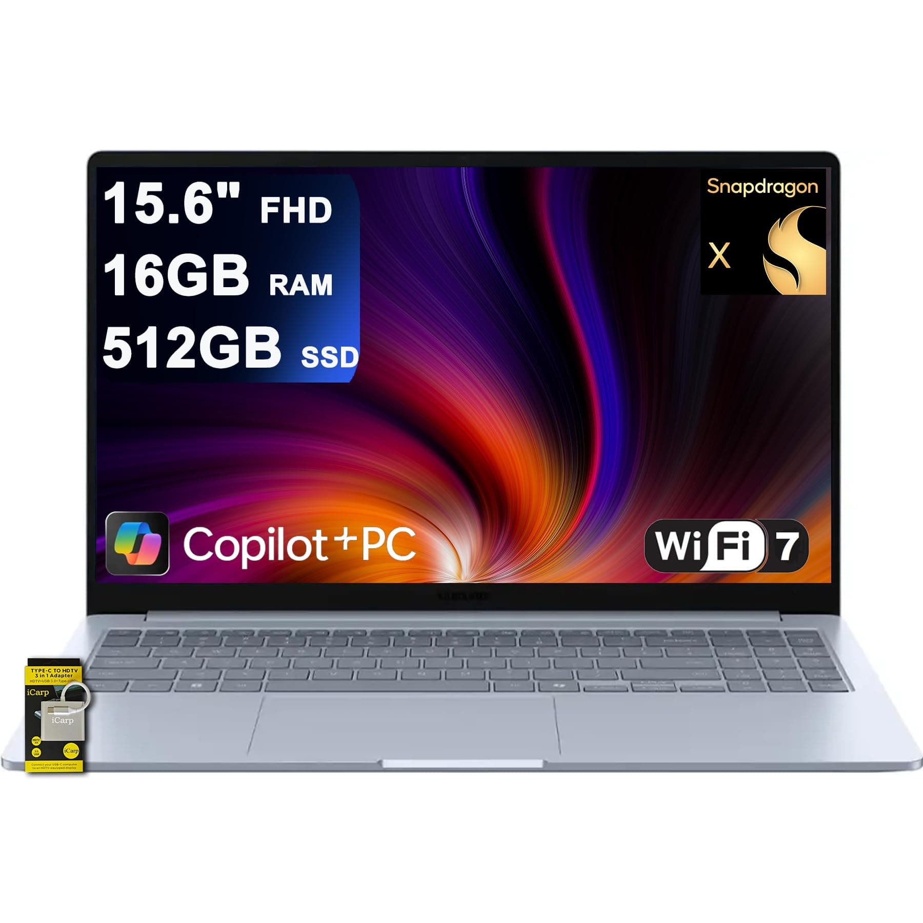 SAMSUNG Galaxy Book4 Edge Laptop 15.6" FHD Anti-Glare Qualcomm 8-core Snapdragon X (Up to 45 Tops) 16GB RAM 512GB SSD for Creator Designer Business Professional Win11 ICP Hub w/Copilot+ AI
