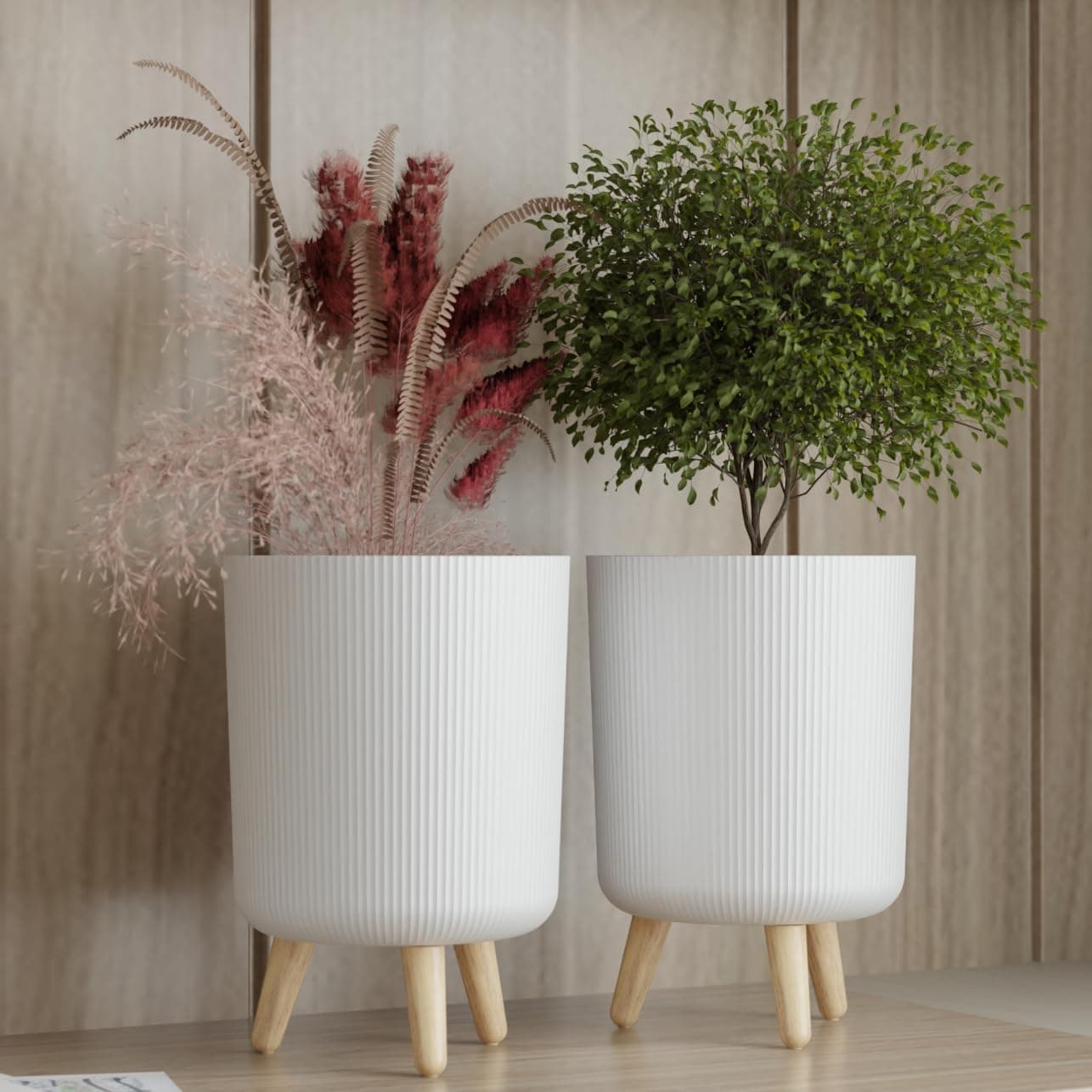 Copelle Modern White Flower Pot with Legs | Big Planter | Indoor Outdoor Planter for Home,Garden, Balcony Decor | Tall, Durable & Lightweight Planter | Italian Ribbed Design Stylex (Pack of 1)