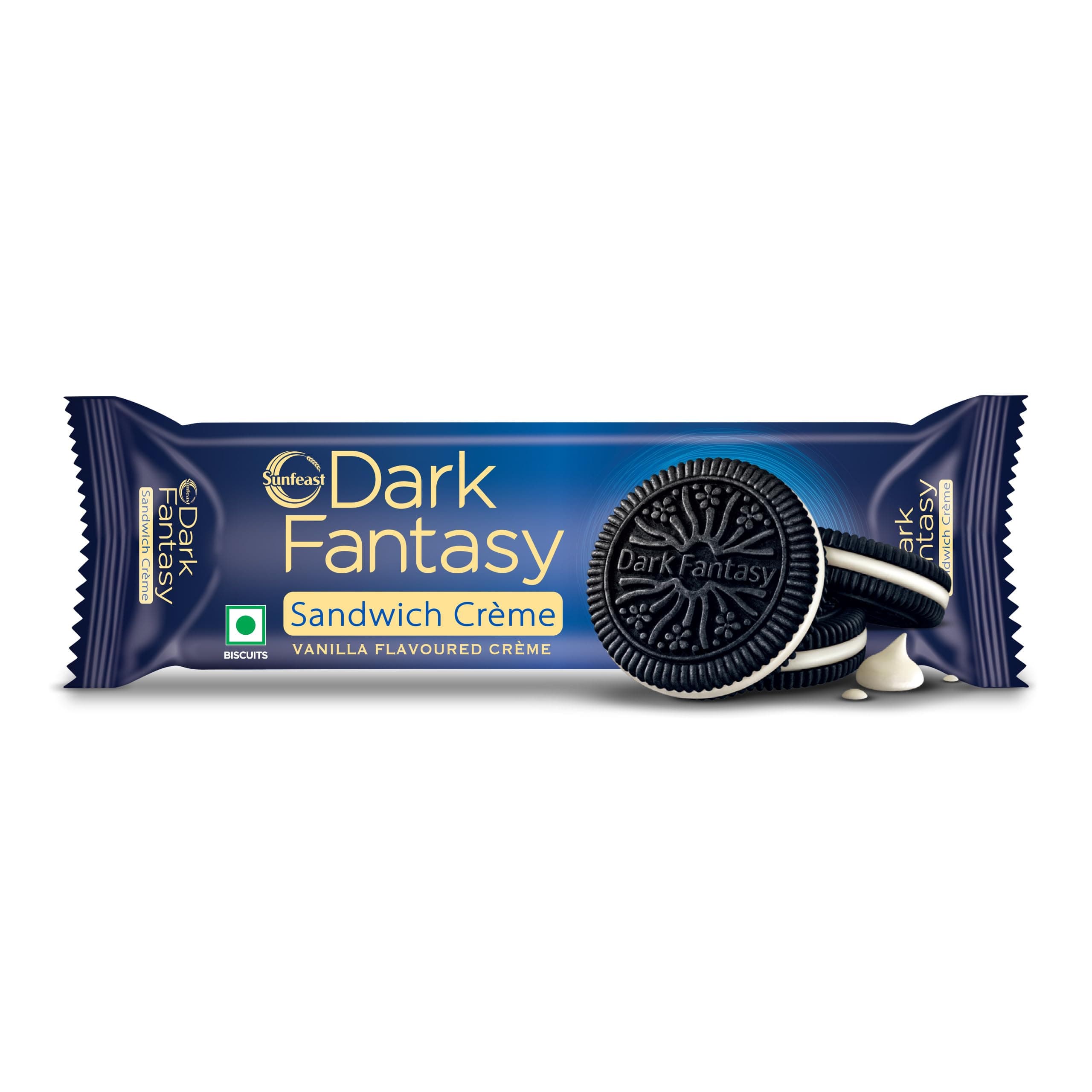 Sunfeast Dark Fantasy Vanilla Crème, 79g, Dark Crunchy Biscuit with Smooth Vanilla Crème